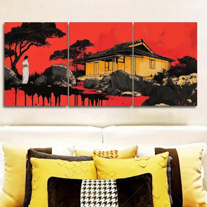 3-Piece Ancient Buildings Art Painting Metal Print - Ready to Hang Wall Decor for Living Room, Bedroom & Office