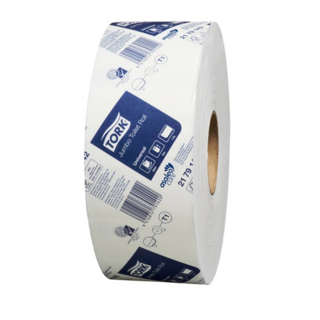 Tork 2179142 T1 Universal Jumbo Roll Toilet Paper - 1 Ply White, 600m per Roll (6 Rolls/Carton) - Bulk Commercial Bathroom Tissue for Offices, Restaurants & Public Restrooms