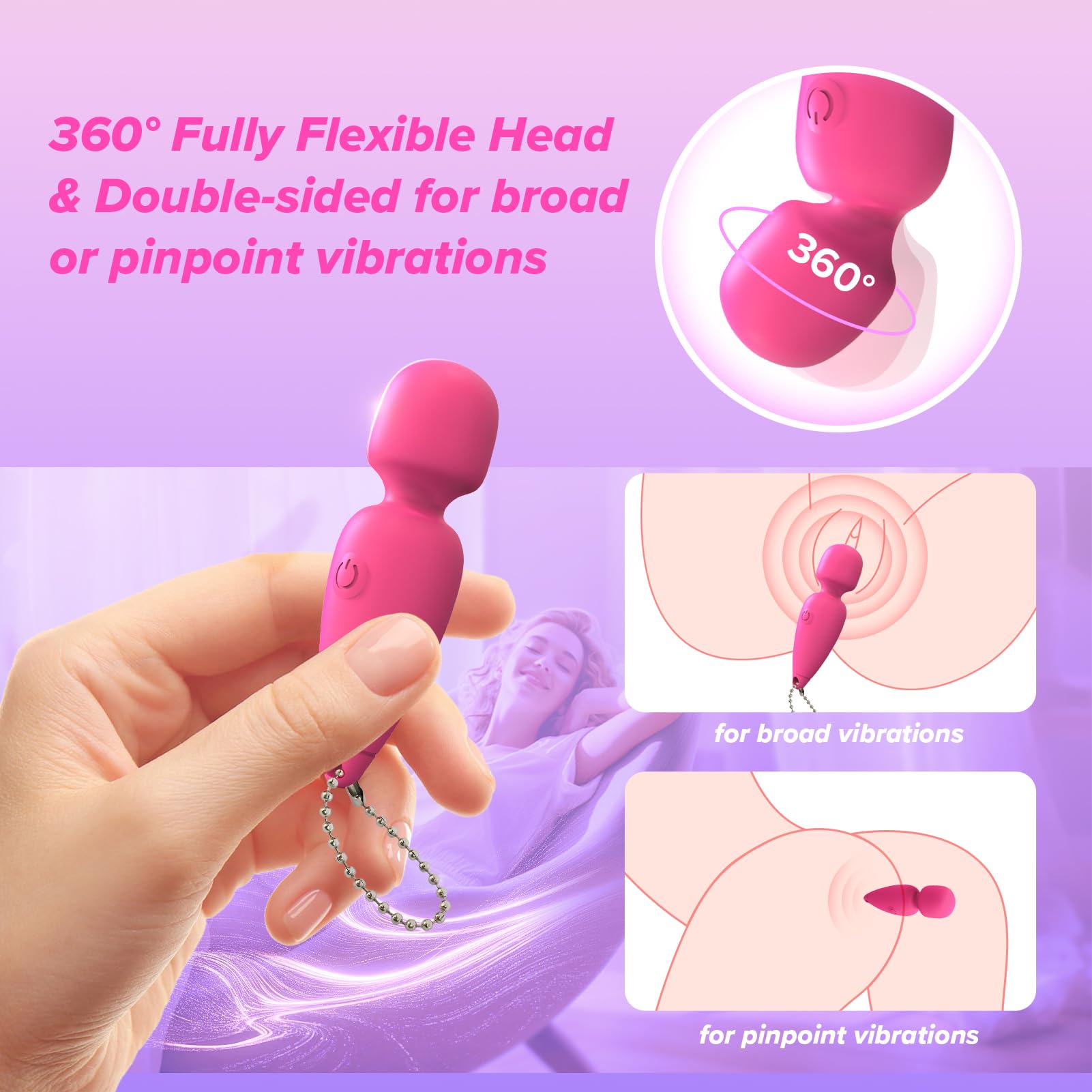 Mini Vibrator Wand for Women - Rechargeable Bullet Vibrator with 10 Powerful Patterns, Quiet & Waterproof Clitoral Stimulator - Perfect for Solo Play, Couples & Travel (Pink) | Adult Sex Toys & Games