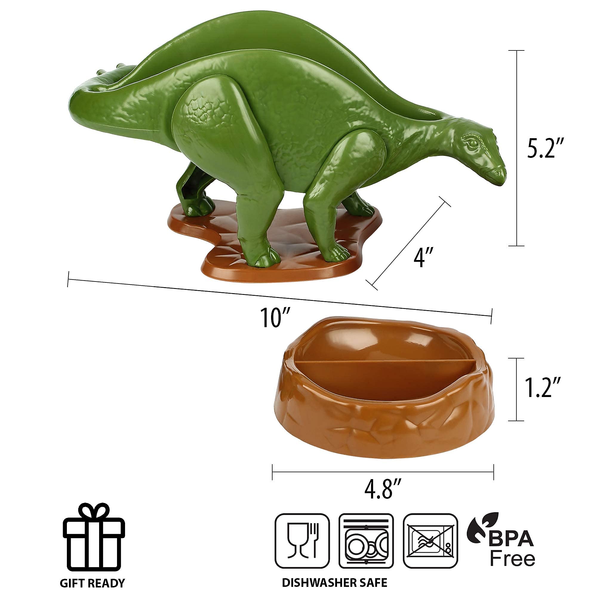 Funwares Nachosaurus & Tricerataco Dinosaur-Themed Chip & Dip Serving Set with Taco Holder - Perfect for Taco Tuesday Parties, Game Nights & Dinosaur-Themed Events