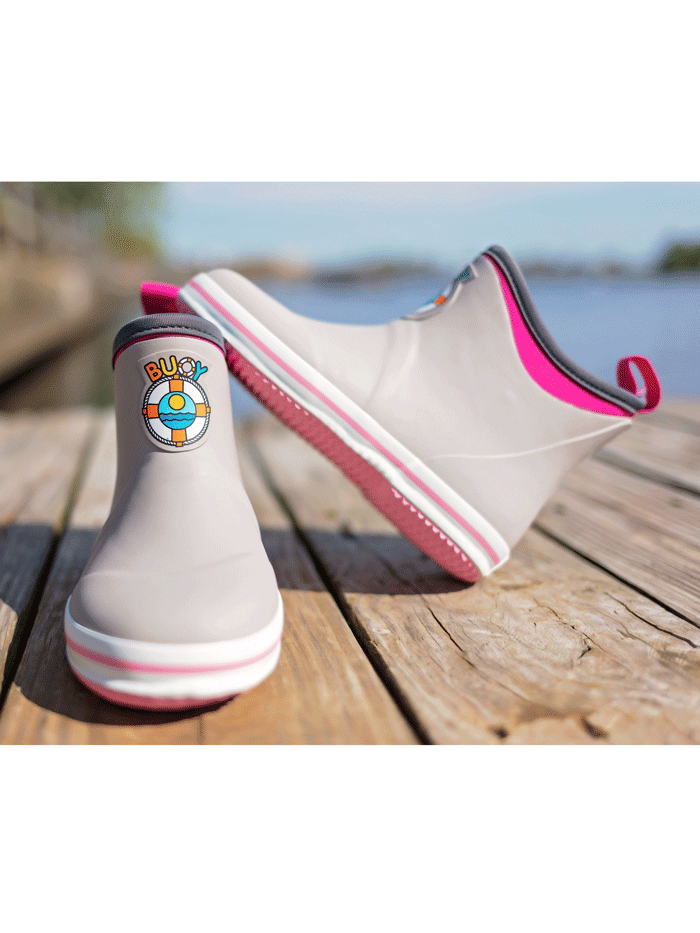 Buoy BB104 Kids Waterproof Rubber Boots for Boys & Girls - Grey & Pink Rain Boots for Outdoor Play, Puddle Jumping & Gardening