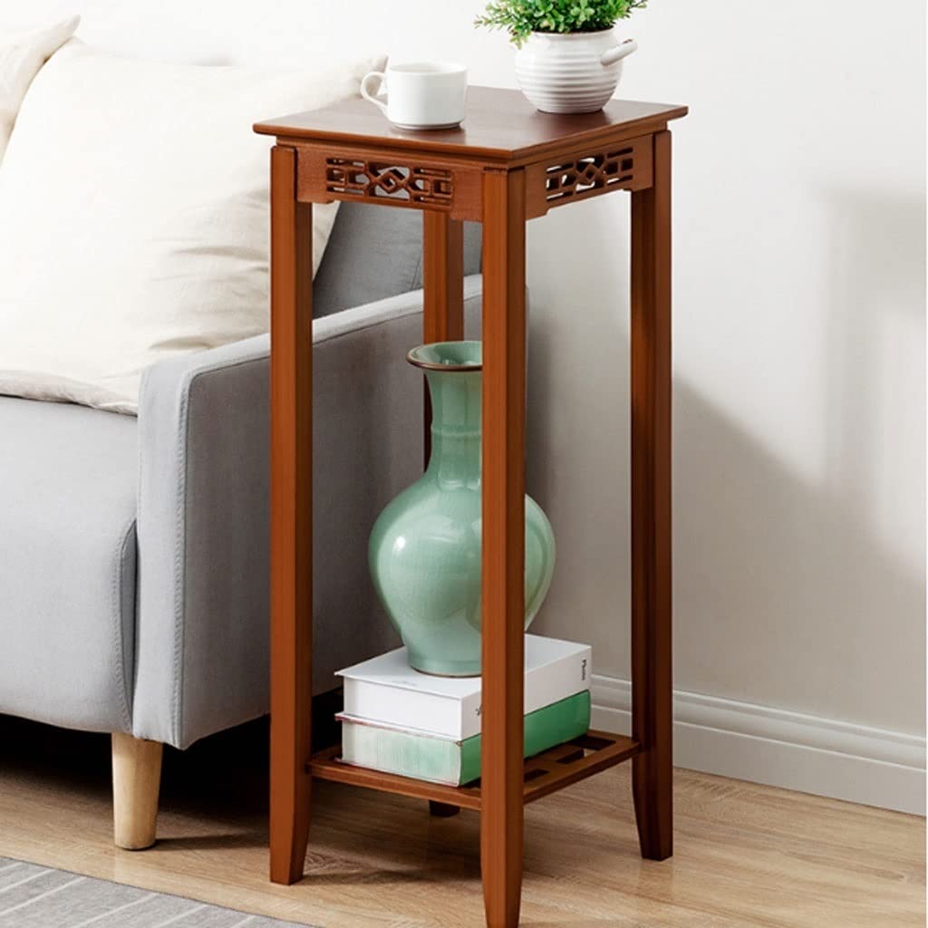 Industrial Rectangular Two-Tier Side Table with Storage Shelf - High-Grade Bamboo Snack Table & Nightstand (11.8