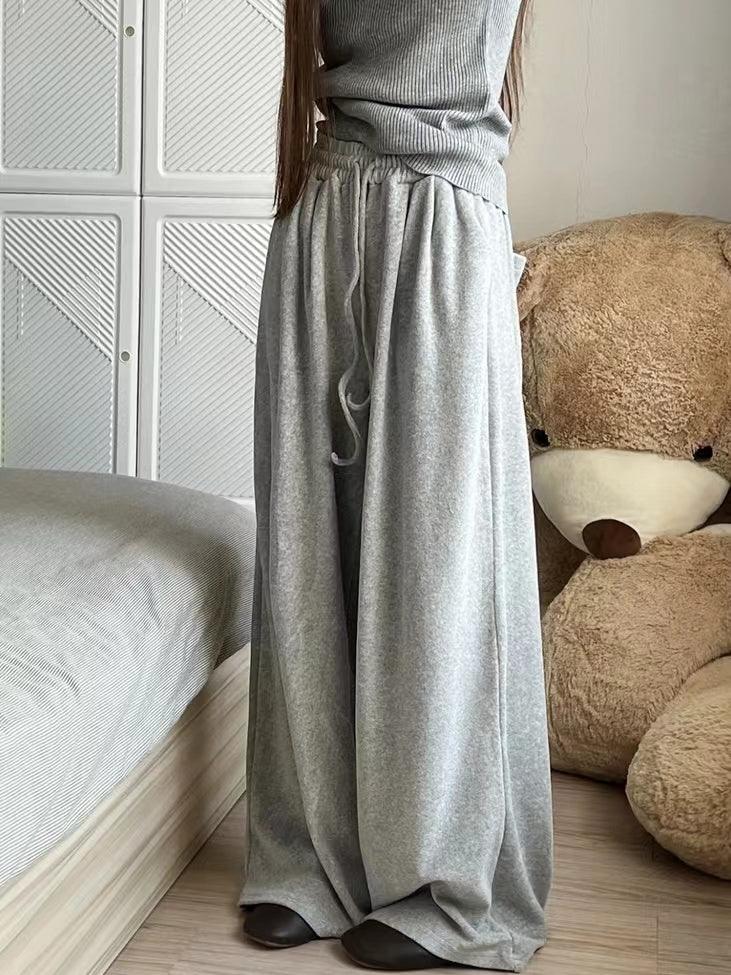 Lovevop Women's Comfy Gray Casual Straight Wide Leg Pants - Soft Stretchy High Waist Trousers for Work, Travel & Everyday Wear