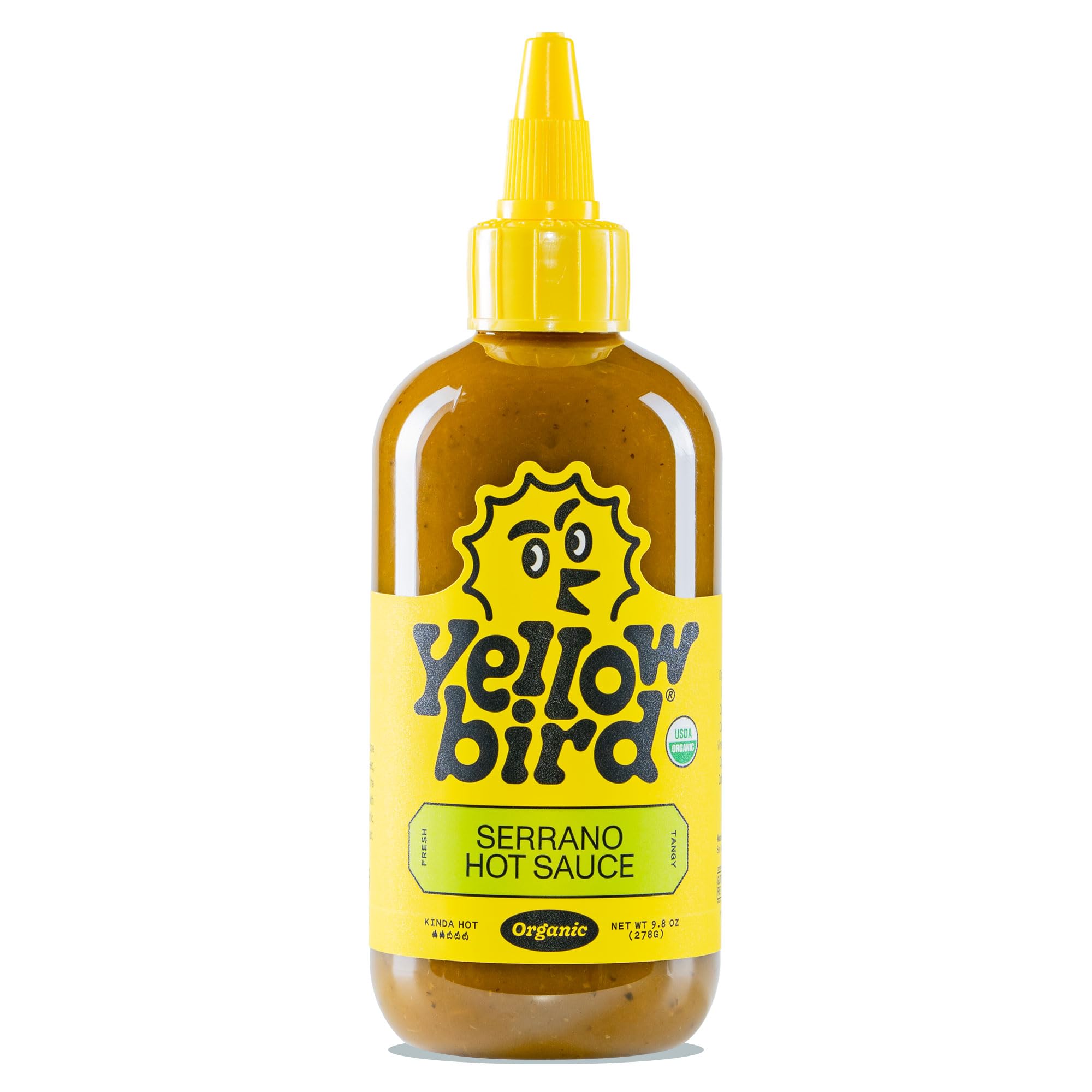 Organic Serrano Hot Sauce by Yellowbird - Spicy Vegan Gluten-Free Non-GMO Pepper Sauce with Cucumber & Lime - Made in Austin Texas - 9.8 oz Bottle - Perfect for Tacos, Wings & Bloody Marys