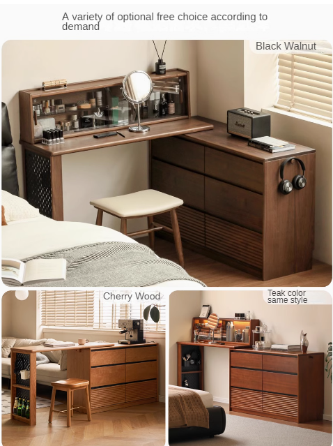 Solid Oak Wood Modern Extendable Dressing Table - Adjustable Vanity Desk for Makeup & Skincare - Perfect for Bedroom, Dorm, or Apartment