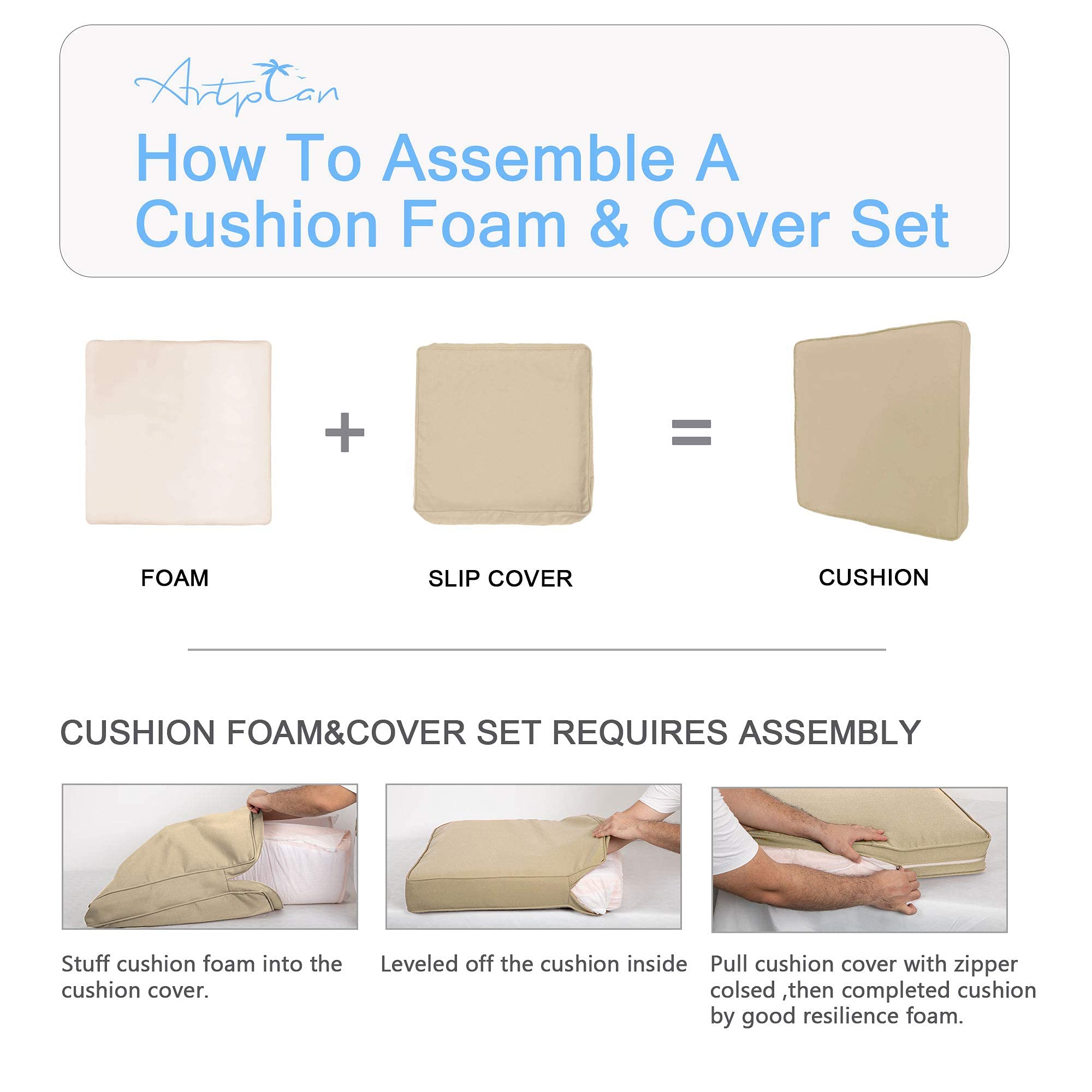 ARTPLAN All-Weather Indoor/Outdoor Chair Cushions Set - Deep Seat & Back Pillows for Patio Furniture - Perfect for Garden, Deck, Poolside & Porch Relaxation
