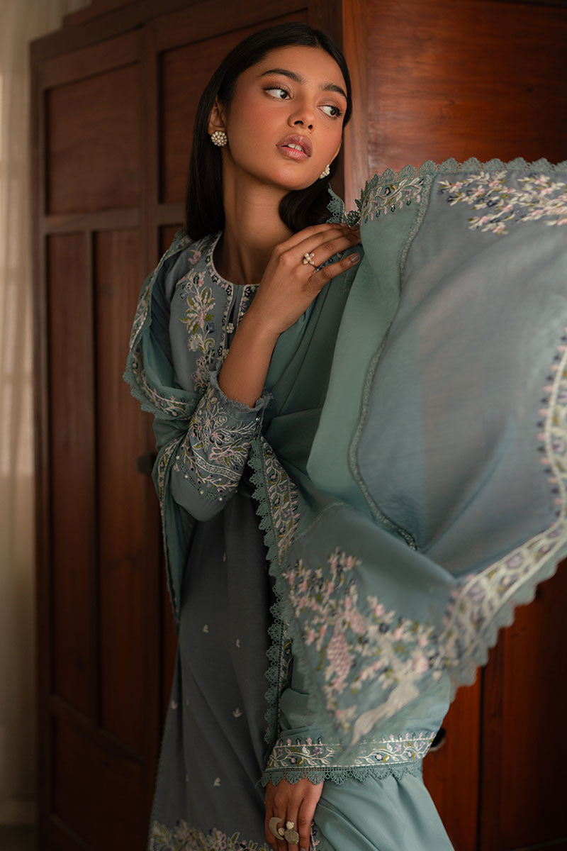 MOONLIGHT BLUE 3PC EMBROIDERED LAWN SUIT | Elegant Pakistani Formal Wear | Perfect for Weddings, Parties & Special Occasions