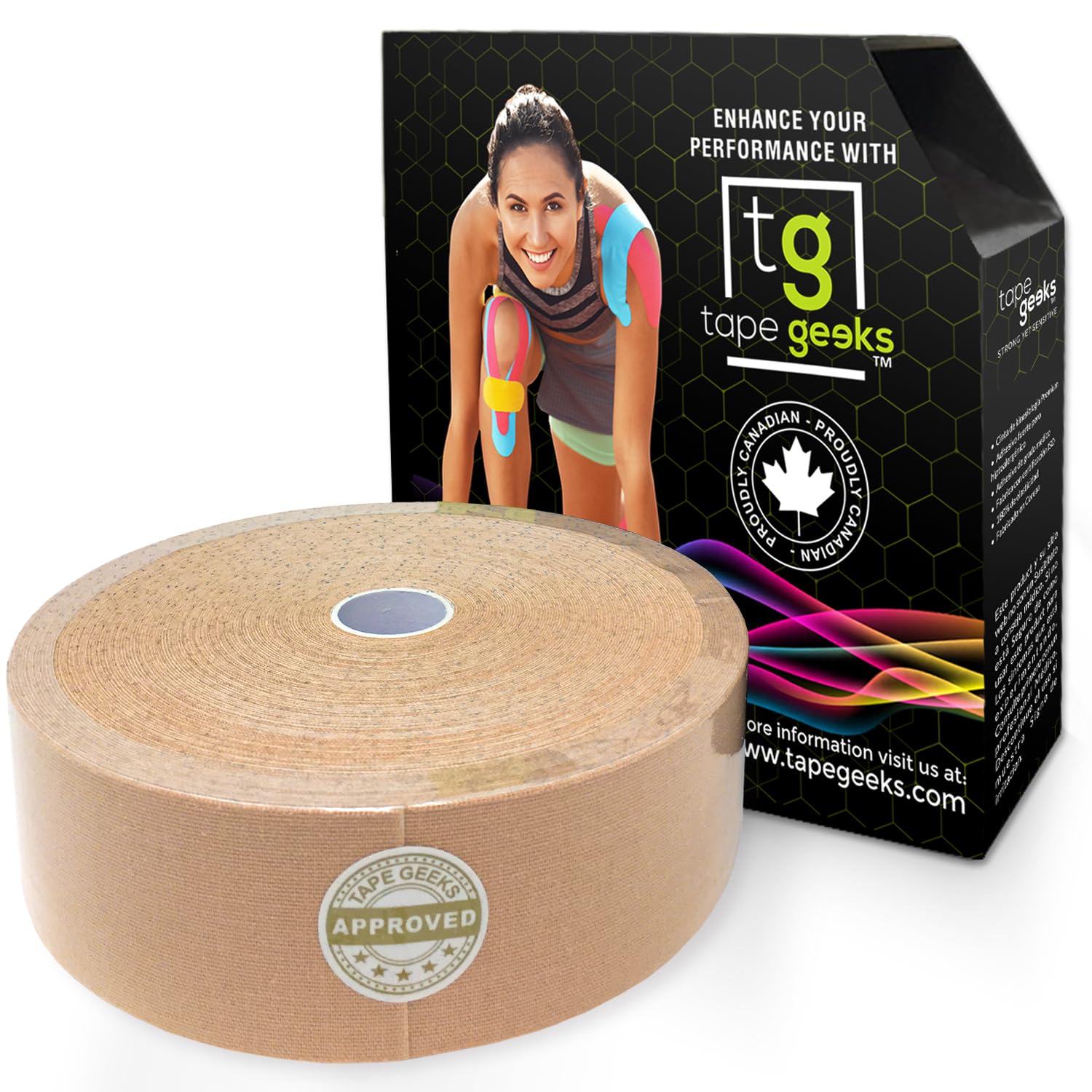 TapeGeeks Kinesiology Tape Roll - Hypoallergenic Athletic Sports Tape for Muscle Support, Pregnancy Belly Support & Sensitive Skin | Medical Grade, Beige, Anti-Aging Face Tape | Ideal for Post-Workout Recovery, Maternity Support & Skincare Routine