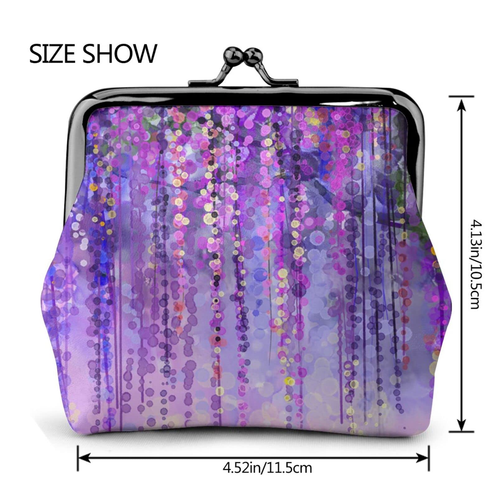 Spring Purple Violet Flowers Wisteria PU Leather Buckle Coin Purse - Kiss-Lock Change Wallet for Girls | Perfect for School, Travel & Gift Giving