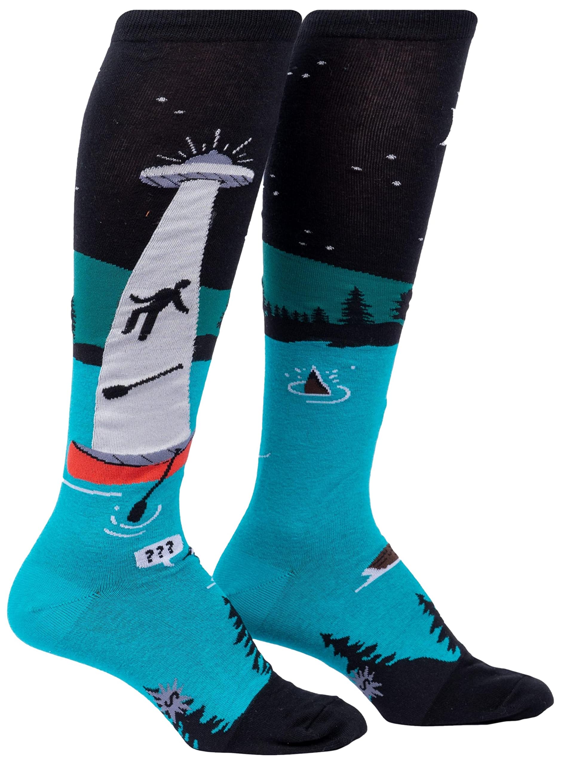 Funky Knee High Socks with Science & Space Aliens Design - Novelty Crew Socks for Women & Men - Perfect for Cosplay, Gift Giving & Everyday Wear