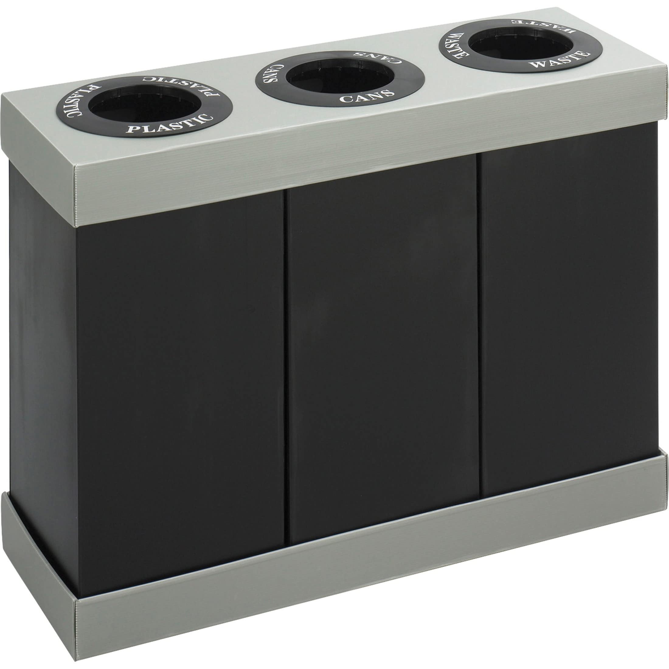 Safco 9798BL Triple Recycling Center - Black, Impact & Water Resistant with Three 28 Gallon Bins - Perfect for Office, Home, or Classroom Waste Management & Organization