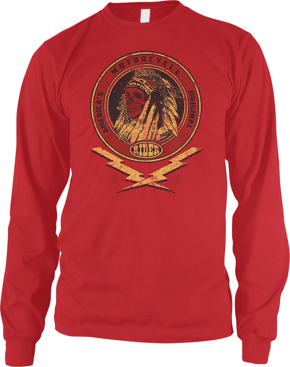 Amdesco Men's Vintage Motorcycle Indian Skull Long Sleeve T-Shirt | Biker Style Cotton Tee for Riding & Casual Wear | American Retro Biker Apparel