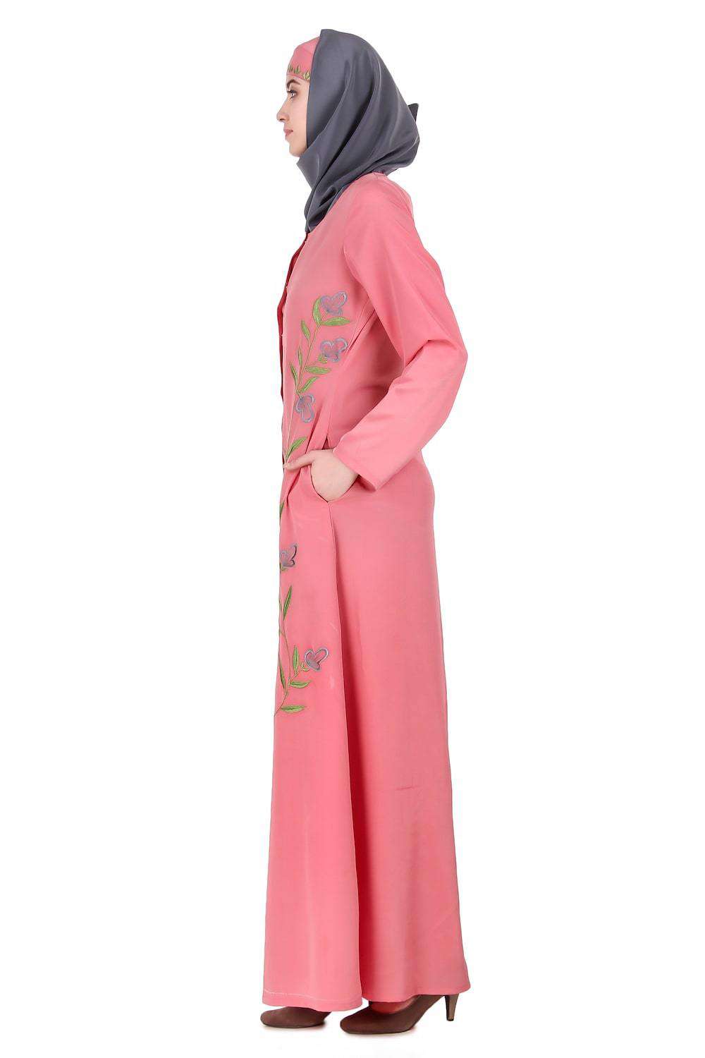 Elegant Dusty Pink Front Open Embellished Abaya Dress for Women - Perfect for Ramadan, Eid, Wedding & Special Occasions