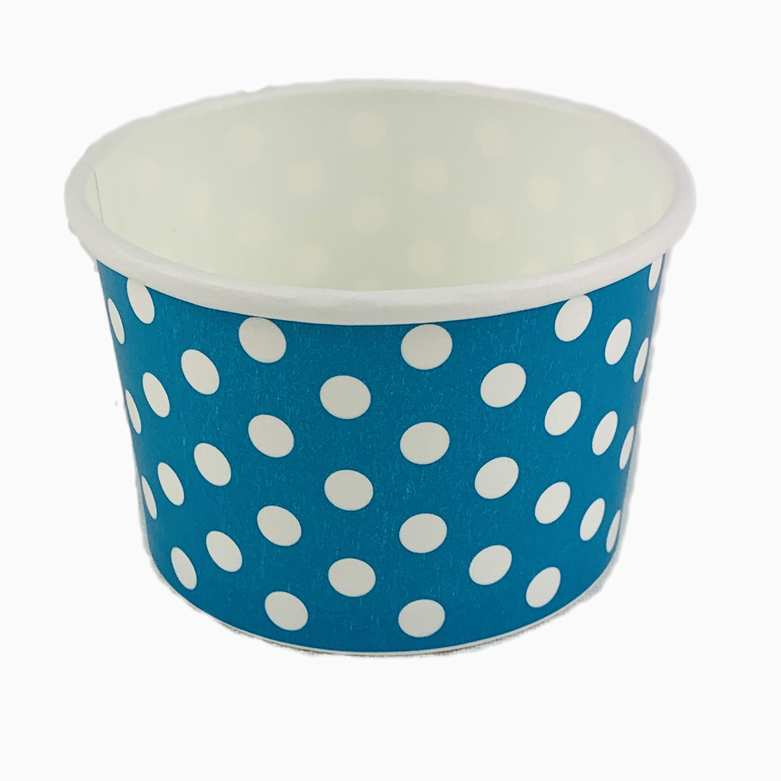 Polka Dot Paper Ice Cream Cups 4oz - 50 Pack Blue Disposable Yogurt Cups for Parties, Desserts & Catering - Eco-Friendly & Sturdy