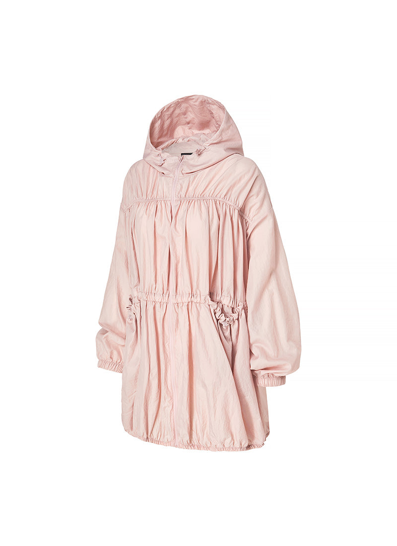 Stylish Airy Balloon Shirring Hood Long Jacket for Women - Trendy Oversized Outerwear for Casual Outings & Streetwear Fashion