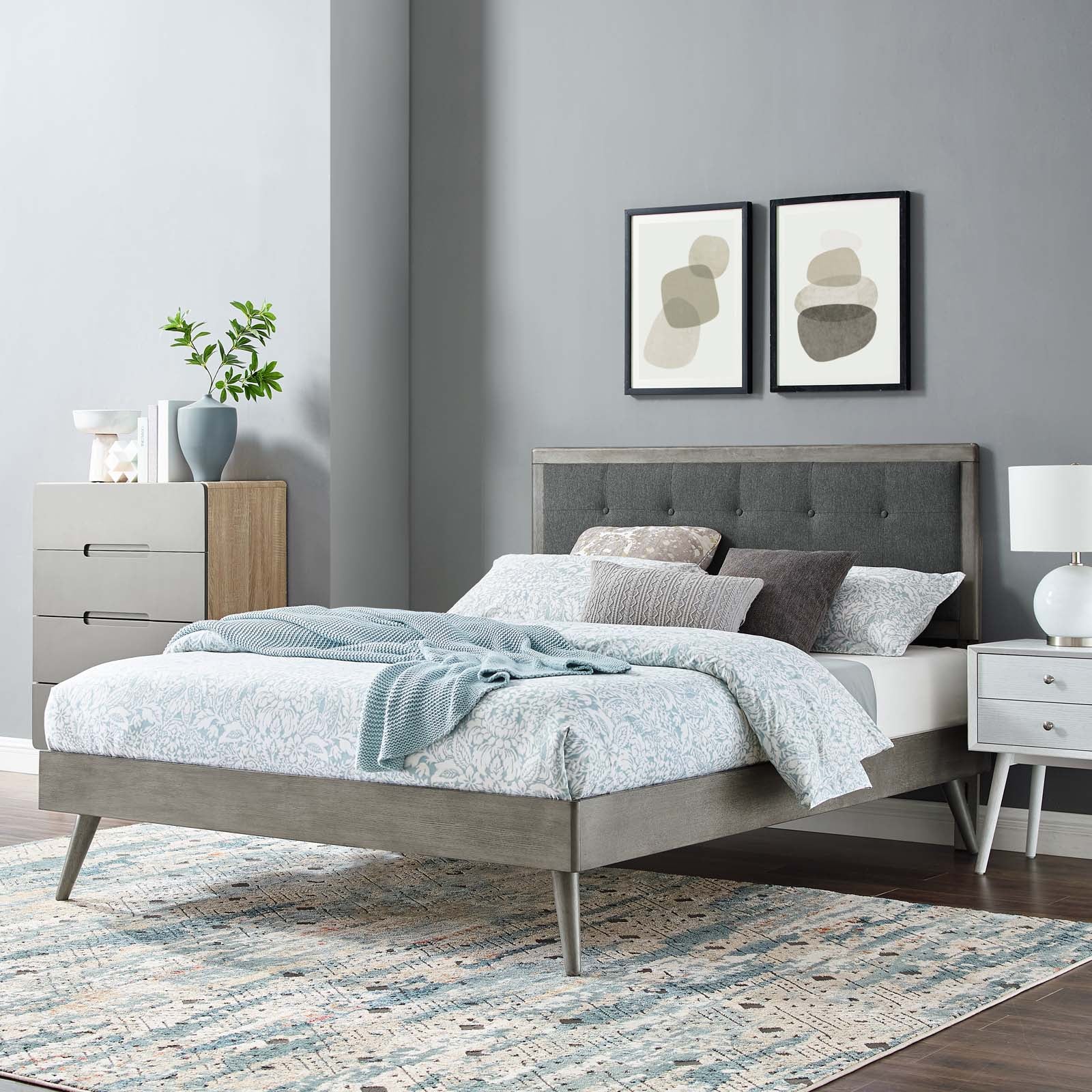 Stylish Willow Wood Platform Bed with Splayed Legs - Modern Bedroom Furniture for Home Decor | Perfect for Master Bedroom, Guest Room & Apartment Living