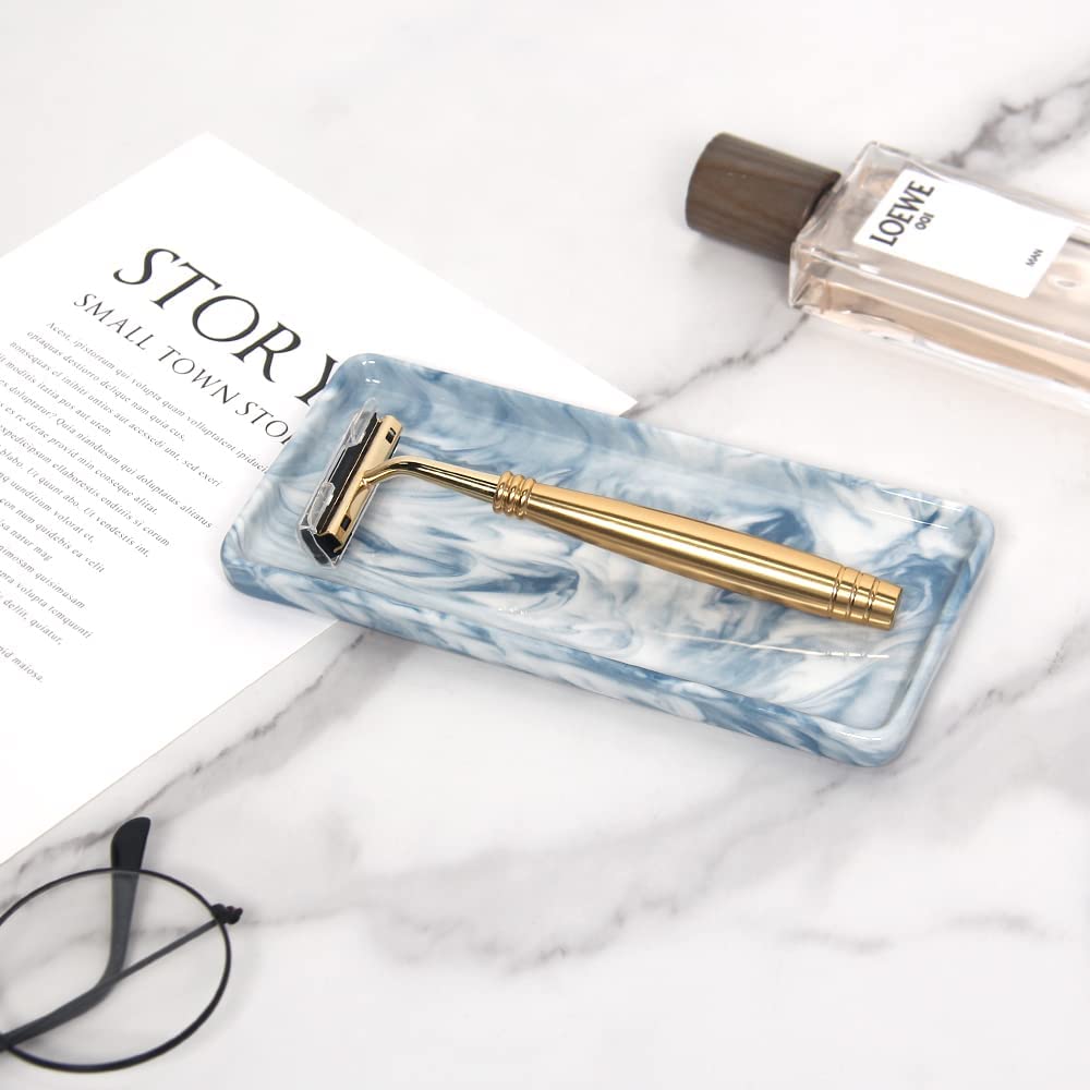 Ceramic Marble Bathroom Vanity Tray - Elegant Countertop Organizer for Perfume, Soap, Candles & Jewelry | Perfect for Bathroom, Kitchen & Vanity Decor