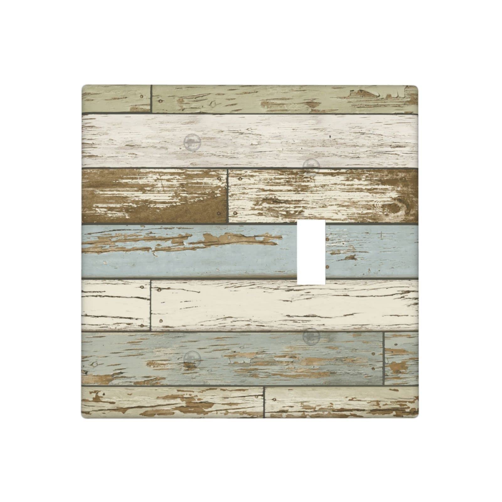 Farmhouse Style 2 Gang 1 Blank 1 Toggle Switch Plate Cover - Rustic Wood Print Wall Plate - Standard Size 4.5 x 4.5 Inch - Decorative Outlet Cover for Living Room, Bedroom & Kitchen