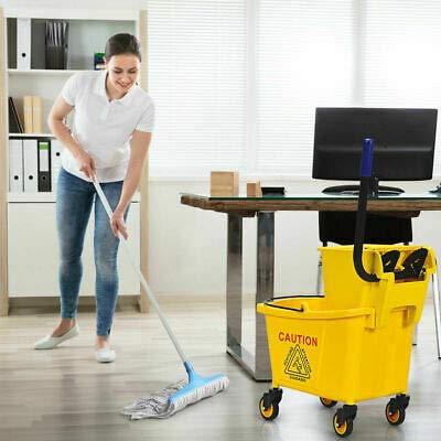 Commercial Mop Bucket with Side Press Wringer - 26 Quart Yellow Rolling Cleaning Bucket for Floors, Garages & Janitorial Use
