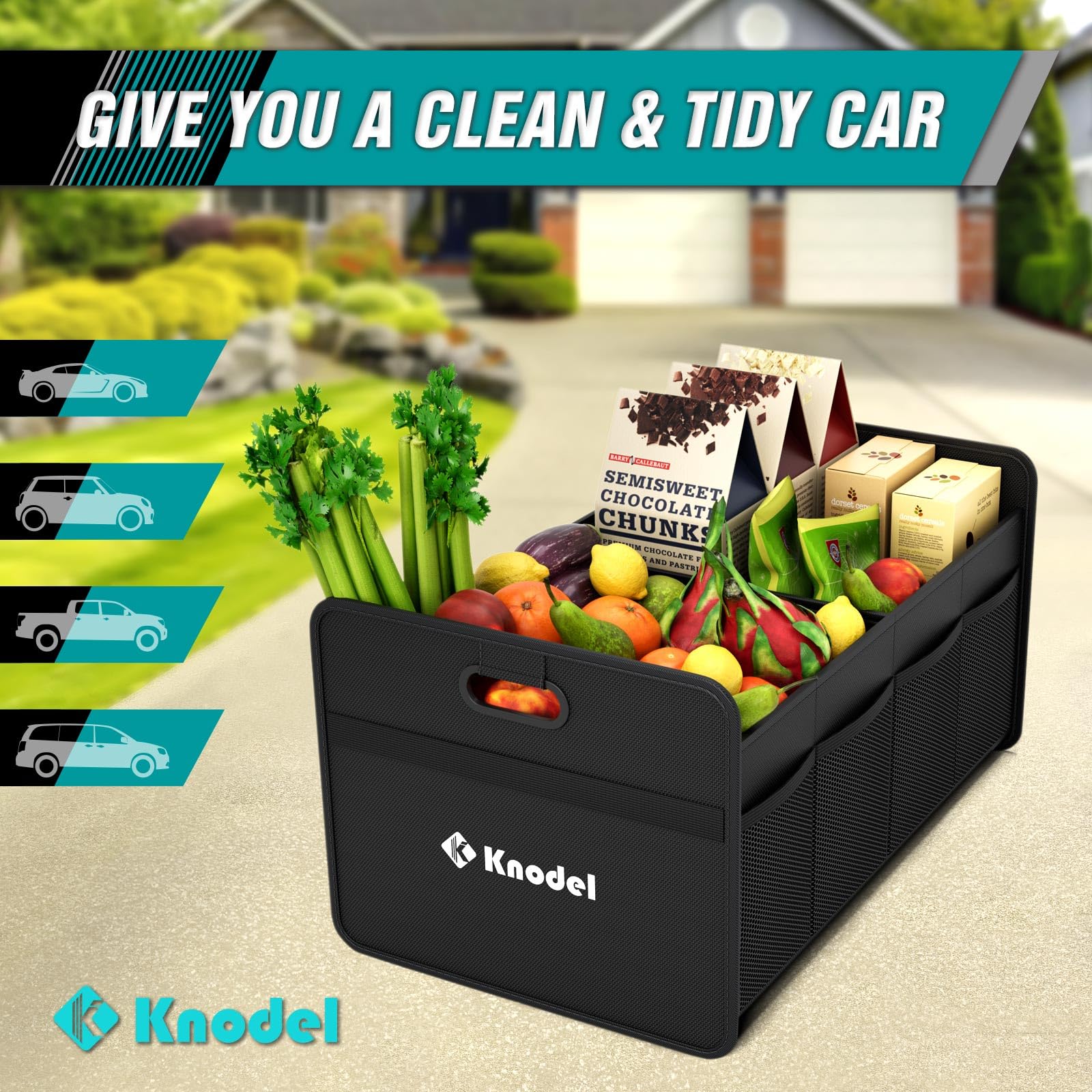 Foldable Car Trunk Organizer with Reinforced Handles - Compact Black Automotive Storage Solution for SUVs, Sedans & Road Trips | K KNODEL Car Accessories
