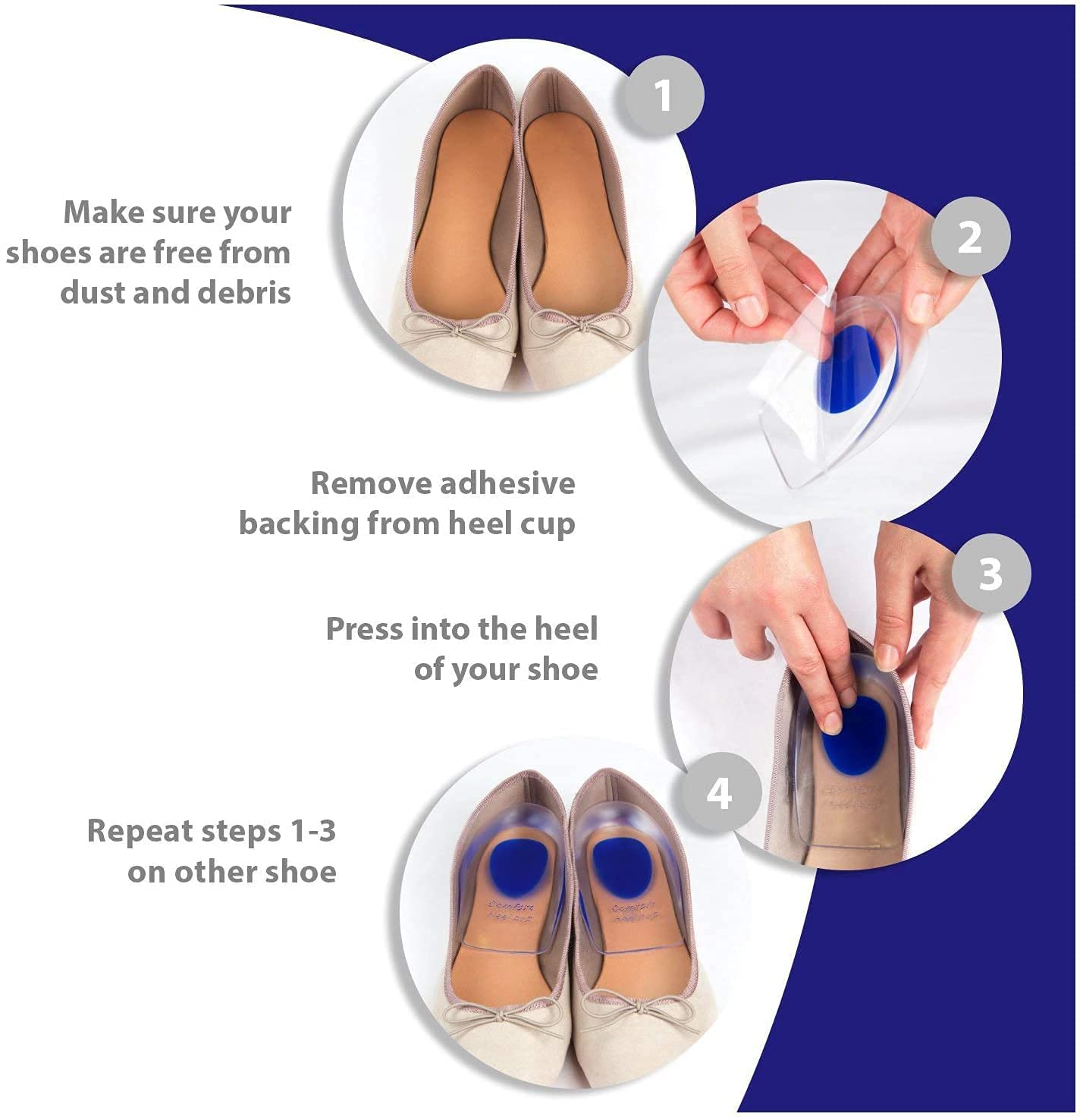 FEXMY Self-Adhesive Heel Cushion Inserts - High Heel Pads & Shoe Insoles for Women & Men - Silicone Heel Grips for Heel Pain, Ankle Support & Heel Spurs Relief (1 Pair Heel Liner + 1 Pair Insole Pad) - Perfect for Work, Parties & Long Wear Comfort