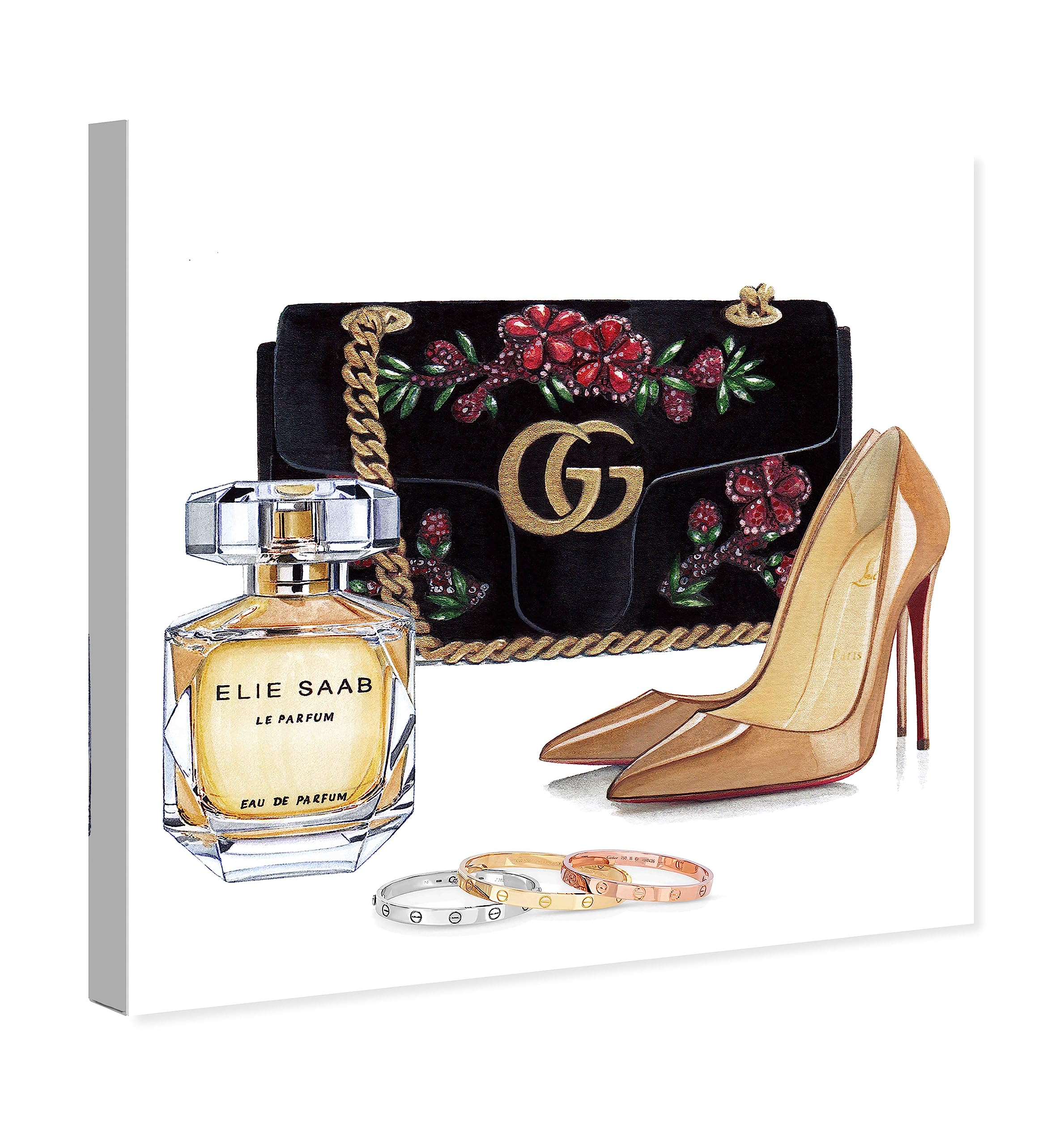 Oliver Gal Artist Co. 'Doll Memories - Perfume and Shoes' Fashion Wall Art Canvas Print - 24x24 Inch Black & Yellow Home Decor - Perfect for Living Room, Bedroom or Office Decoration