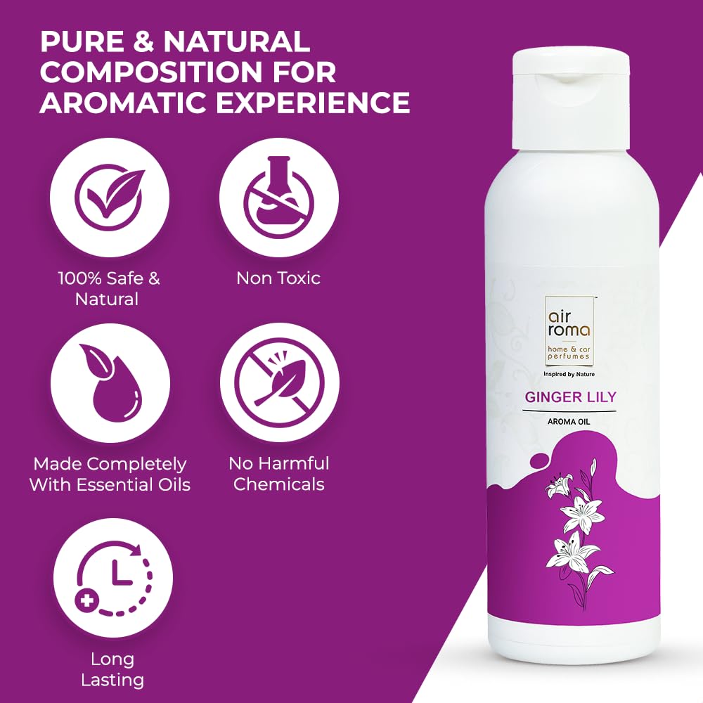 AIR-ROMA 100% Pure Ginger Lily Essential Oil (100ml) - Natural Aromatherapy Diffuser Oil for Home, Meditation & Focus - Perfect for Relaxation, Yoga & Stress Relief