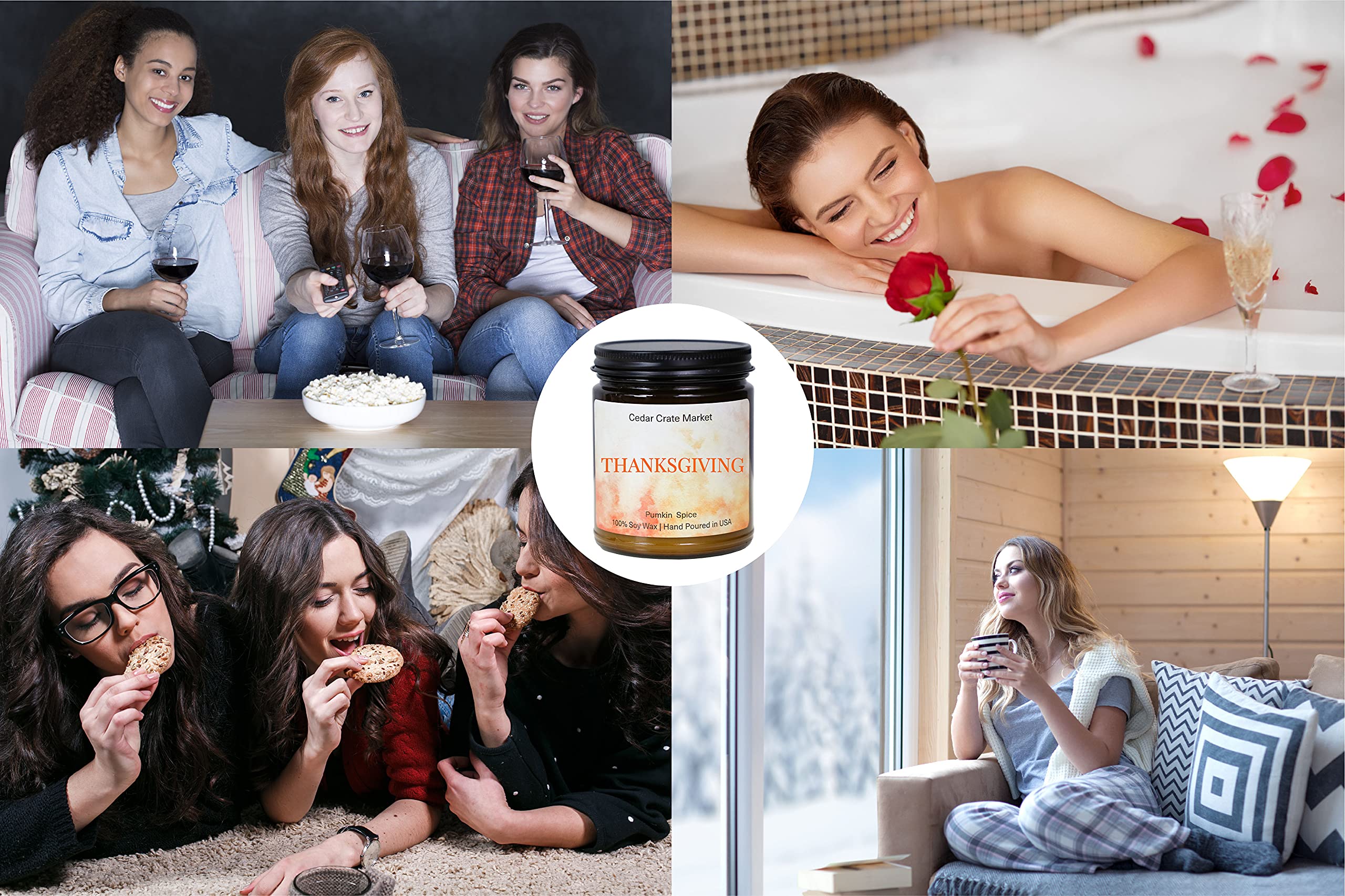Thanksgiving Pumpkin Spice Scented Candle - Grateful Best Friend Gift with Warm Autumn Aromas of Pumpkin, Cinnamon, Nutmeg & Ginger | Perfect Fall & Winter Decor for Cozy Home, Relaxing Aromatherapy for Women & Men | Ideal for Thanksgiving Gatherings, Holiday Parties & Stress Relief