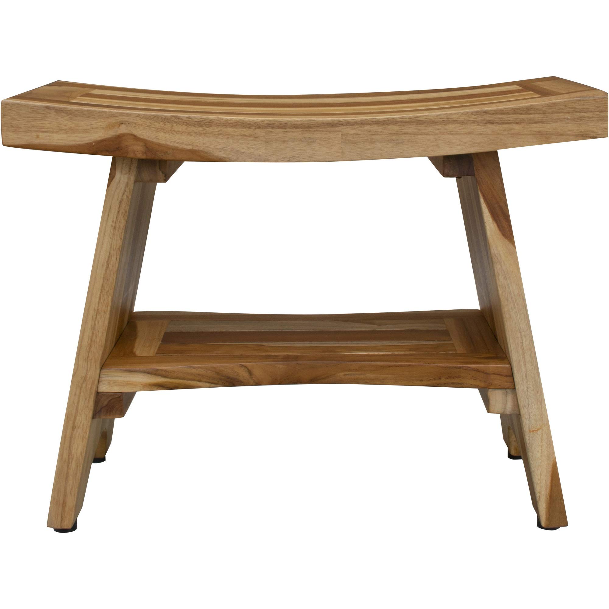 Premium Teak Shower Bench with Shelf - Waterproof Bathroom Seating Stool for Spa, Sauna & Elderly Safety - Natural Wood Finish for Modern Bathroom Decor