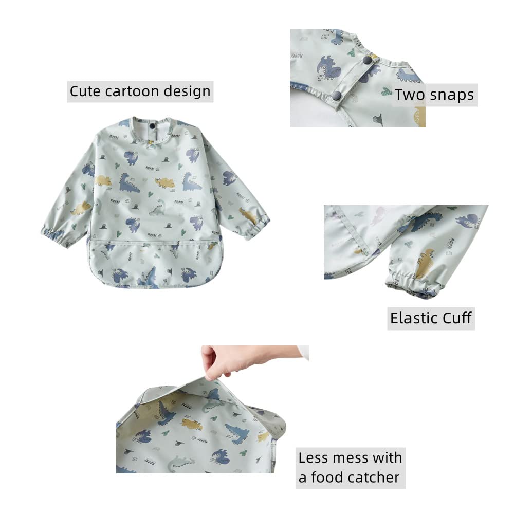 Waterproof Baby Bibs for Infants & Toddlers - Long Sleeve Feeding Bib with Food Catcher, Super Soft & Easy to Clean - Perfect for Mealtime, Messy Play & Learning to Eat Independently