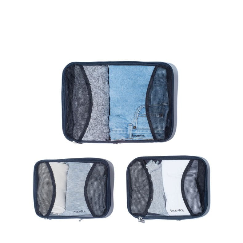 Baggallini 2 Medium & 1 Large Compression Packing Cubes for Travel - Space Saving Organizers for Suitcases, Backpacks & Carry-On Luggage