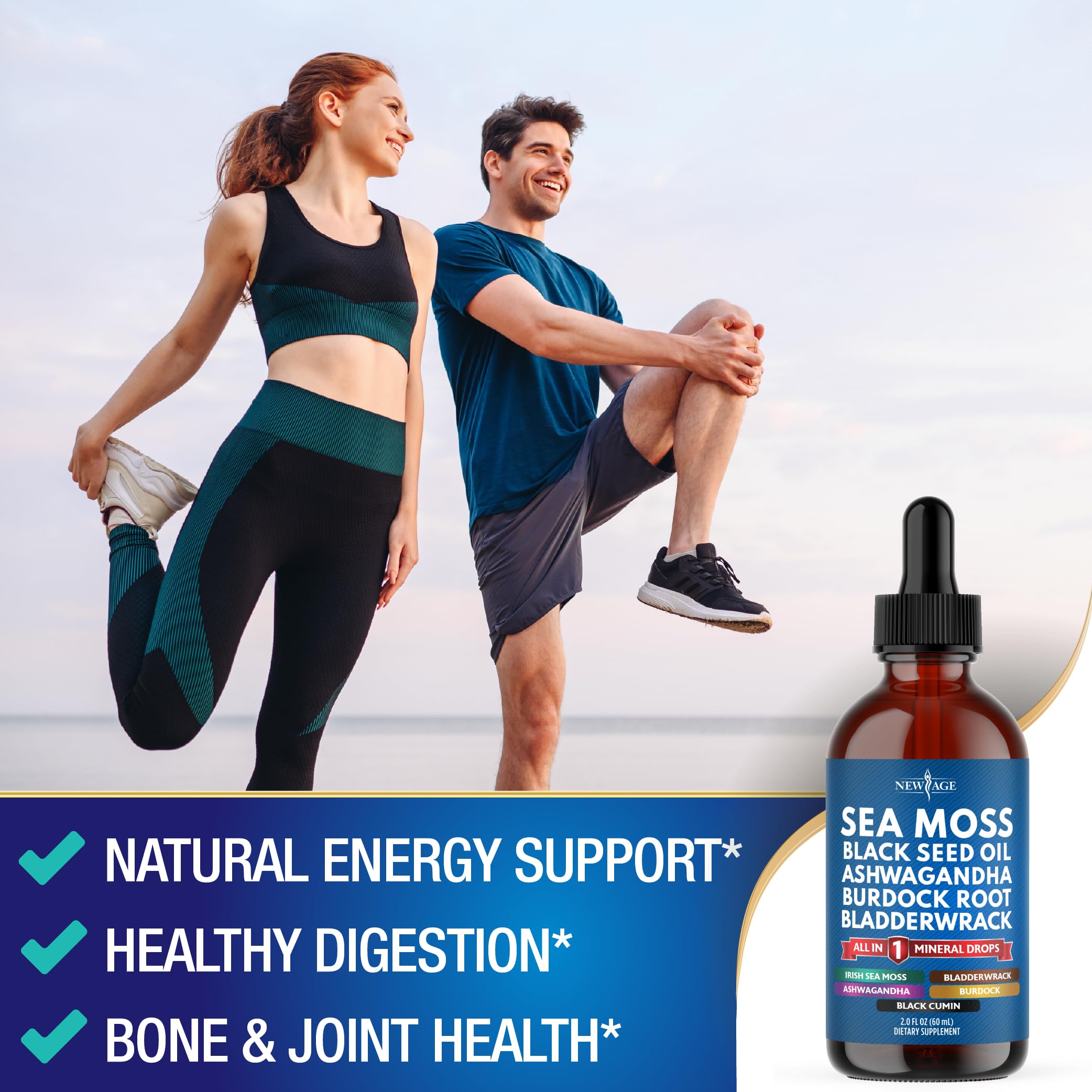 Organic Sea Moss Liquid Drops with Black Seed Oil, Ashwagandha & Burdock Root - Vegan Multimineral Supplement for Immune Support, Energy & Detox - Non-GMO, Silica-Rich Formula (2 Pack) - Perfect for Daily Wellness Routine & Holistic Health Enthusiasts