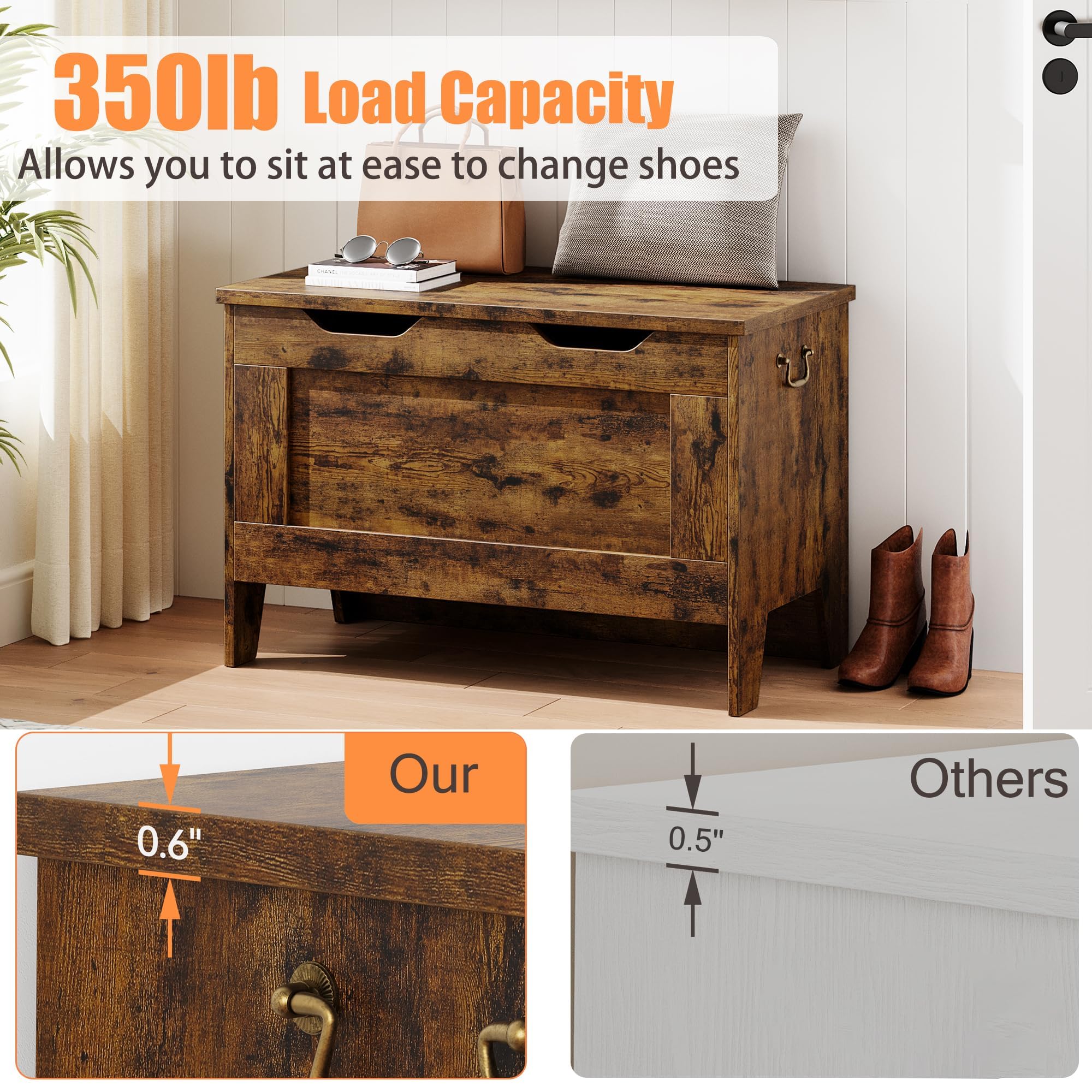 GARVEE 30 Inch Wooden Storage Bench with Safety Hinge - Flip Top Entryway Bench with Ample Storage Space - Retro Design MDF Board Bench - 350 lbs Weight Capacity - Perfect for Living Room, Bedroom & Hallway Organization