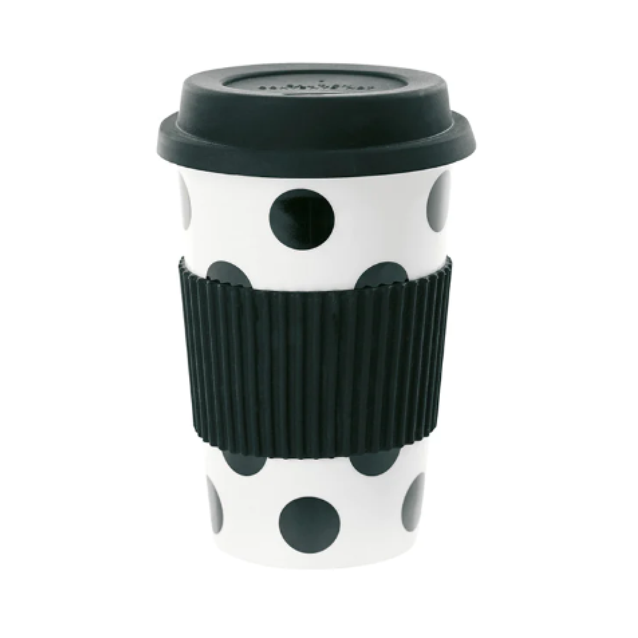 Ms Etoile Bamboo Fiber Melamine Travel Mug with Leak-Proof Rubber Lid - Black Dots Design - Perfect for Coffee, Tea & Hot Drinks On The Go - Ideal for Commuting, Camping & Office Use