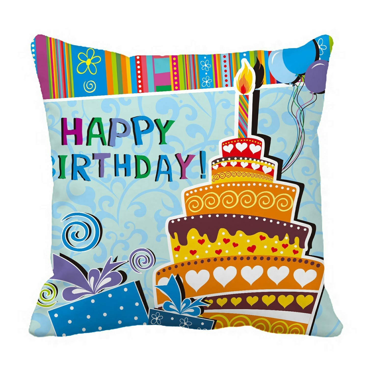 ECZJNT 18x18 Inch Birthday Cake Pillow Cover Set - Decorative Throw Pillow Case for Home Decor, Bedroom, Living Room, Sofa & Party Decorations