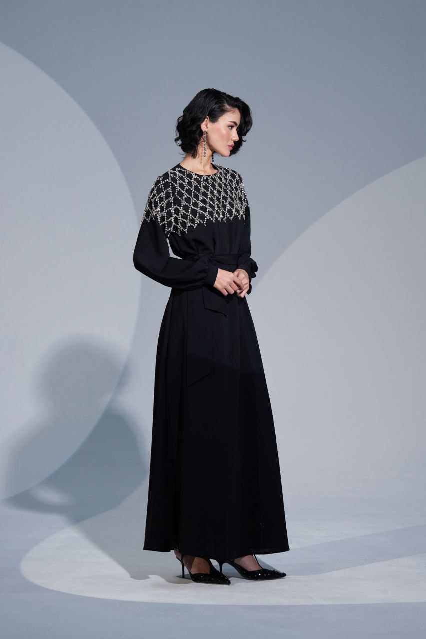 Elegant Rhinestone Embellished Abaya Dress for Women - Available in 3 Colors (Black, Navy, Burgundy) | Perfect for Eid, Weddings & Special Occasions