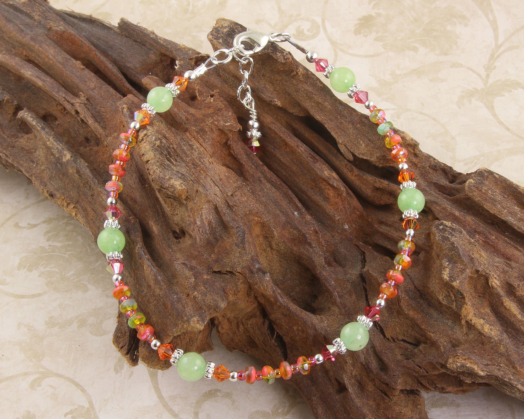 Summer Orange Crystal Silver Plated Anklet for Women - Elegant Bohemian Ankle Bracelet for Beach, Vacation & Summer Outfits