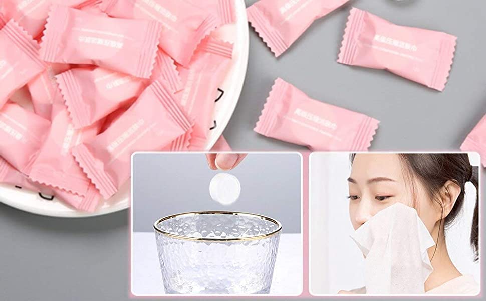 100Pcs Compressed Towel Tablets - Expand with Water, Disposable Face Towels for Travel, Camping & Gym | Portable Magic Towel Capsules, Cotton Wipes for Outdoor & Emergency Use (Pack of 100)