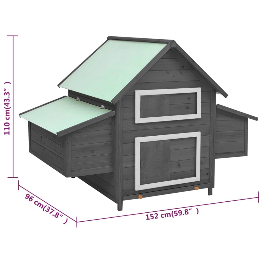 vidaXL Chicken Coop with 2 Nesting Boxes - Outdoor Hen House for Chickens, Small Animals & Rabbits - Durable Gray & White Firwood Structure - Perfect for Backyard Poultry Farming & Pet Shelter