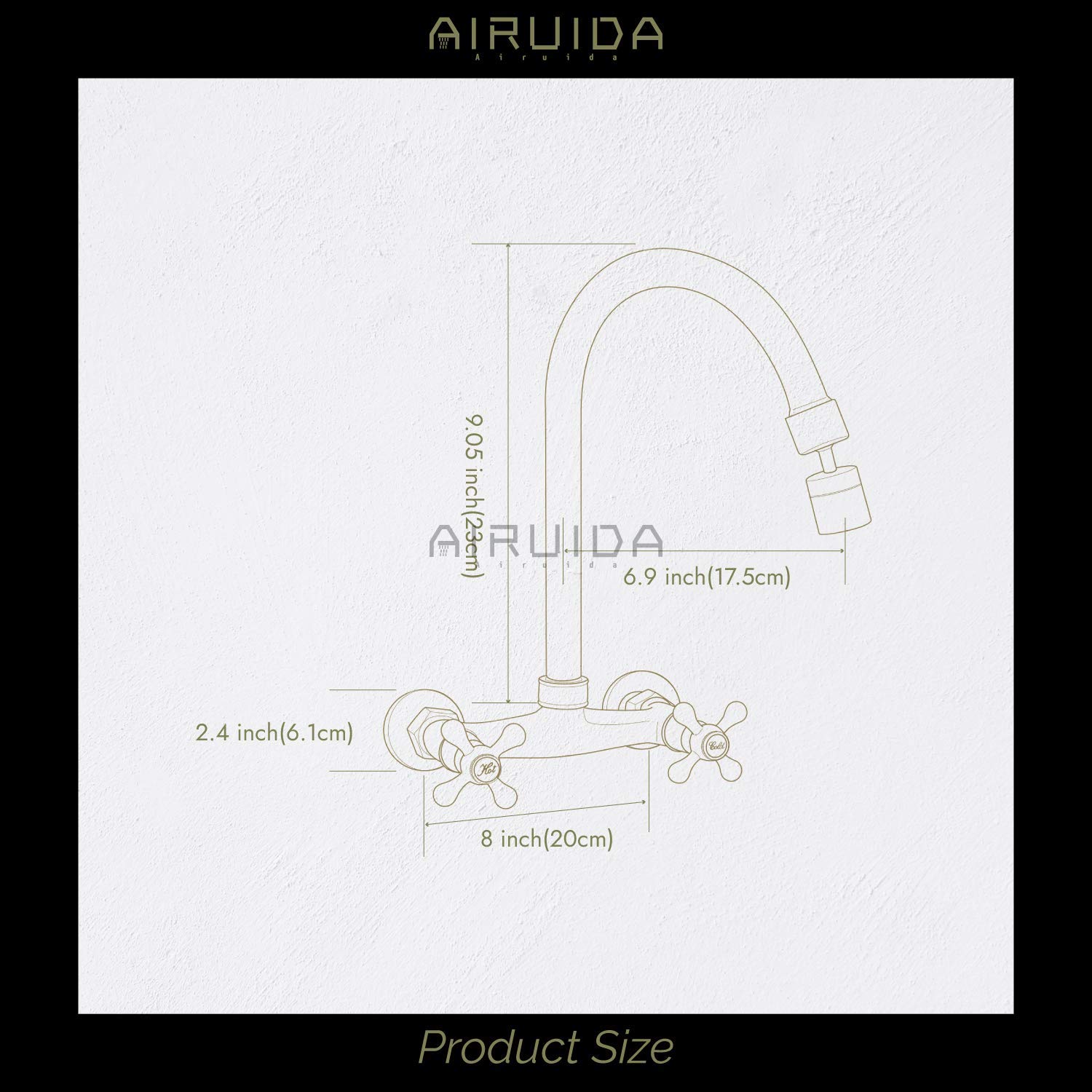 Airuida 8 Inch Brushed Nickel Wall Mounted Kitchen Sink Faucet - Durable & Stylish Tap for Modern Kitchens, Perfect for Compact Spaces and Sleek Design