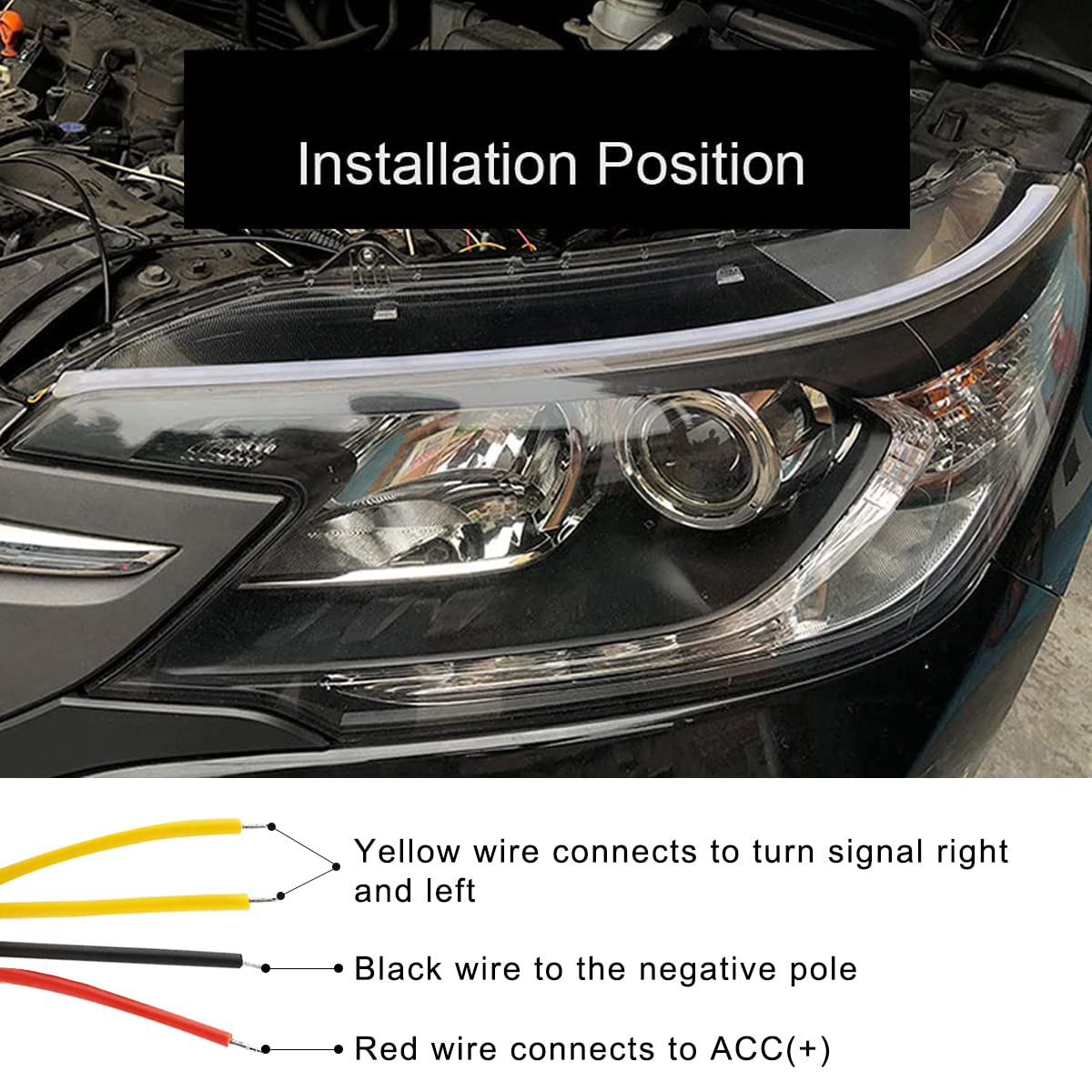 TEKSHINNY 2Pcs 24-Inch Flexible LED Car Headlight Strip - Dual Color Red/Yellow Turn Signal Lights, Waterproof Daytime Running Lights for Trucks & SUVs | Perfect for Night Driving & Vehicle Customization