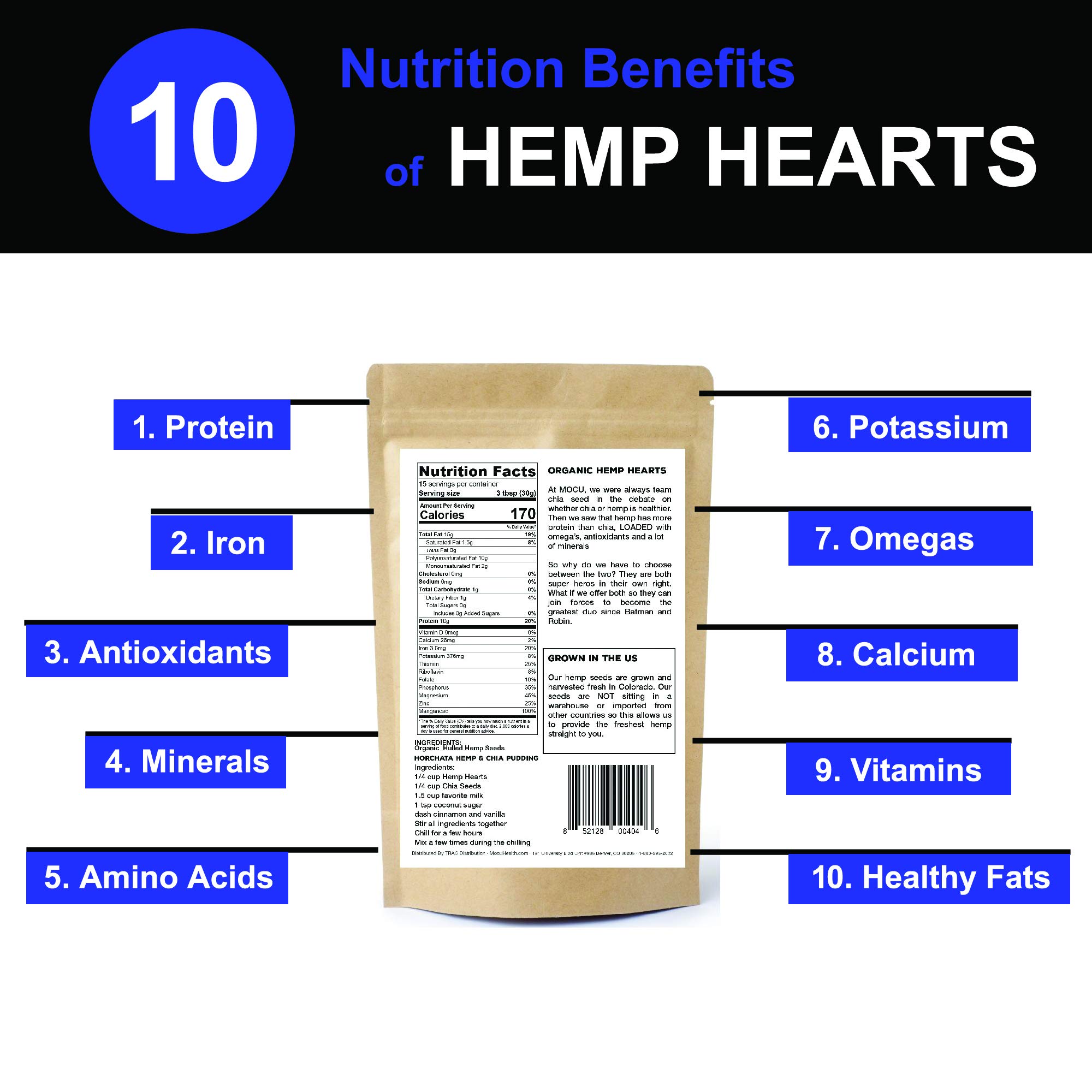 Organic USA Grown Hemp Hearts (Shelled Hemp Seeds) | Raw, Non-GMO, Gluten-Free, Vegan, Keto-Friendly | Perfect for Smoothies, Salads, Yogurt & Baking