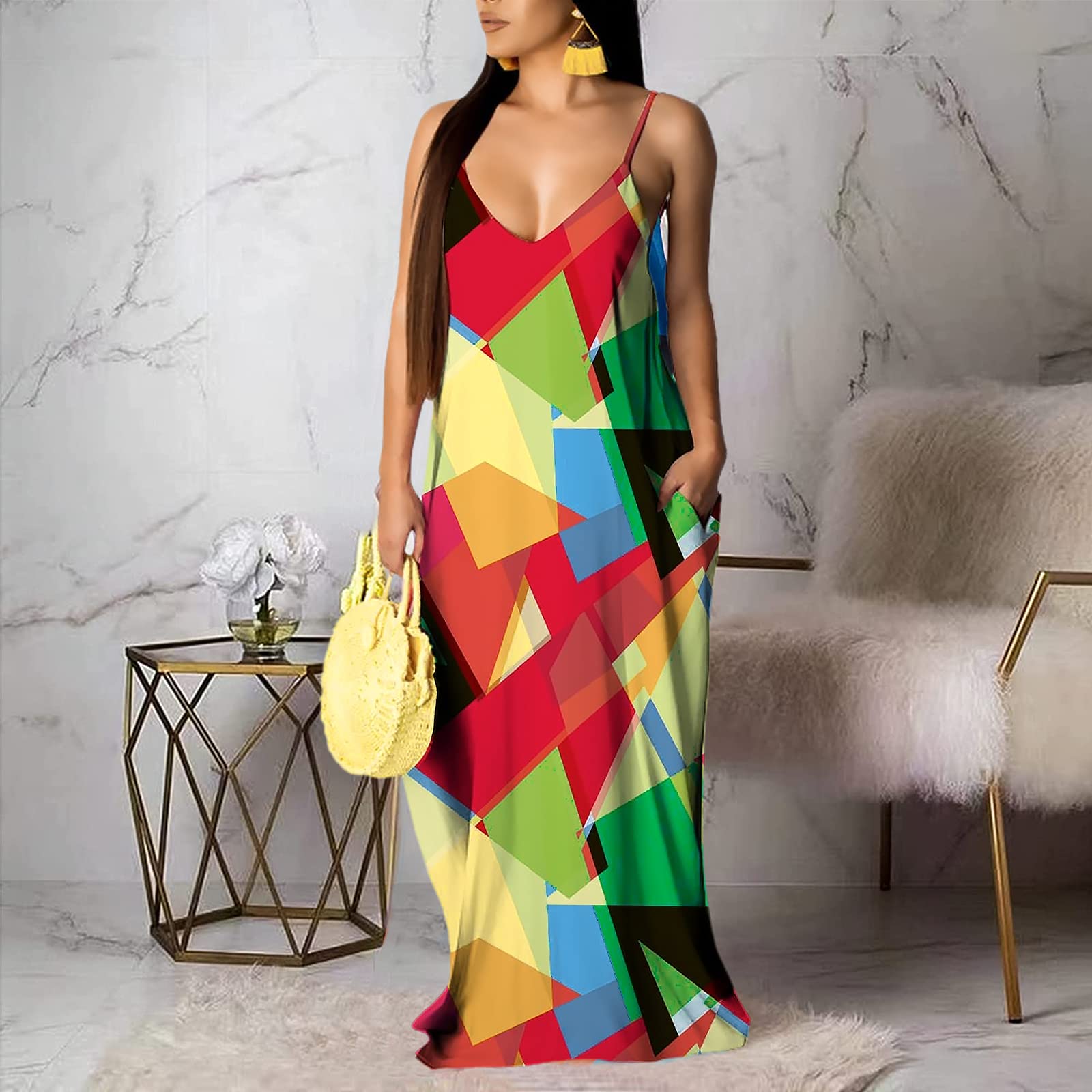 FANDEE Women's Summer Dresses - Casual Bohemian Maxi Sundress for Beach, Vacation & Plus Size | Lightweight Flowy Long Dress for Outdoor Parties, Travel & Romantic Dates