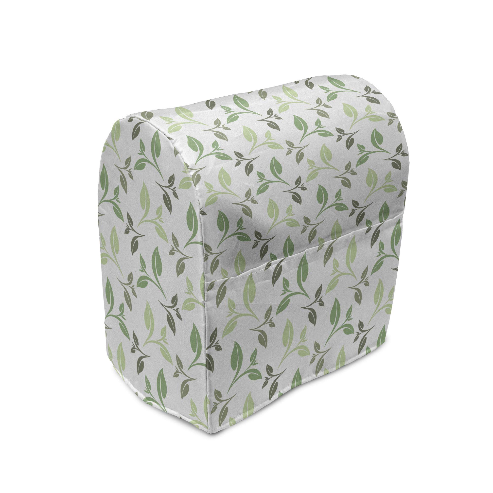 Ambesonne Vintage Leaf Stand Mixer Cover - Tea Leaves Ornamental Design, Soft Faded Colors, 6-8 Quart Kitchen Appliance Organizer with Pocket (Army Green) - Perfect for Mixer Protection & Kitchen Decor
