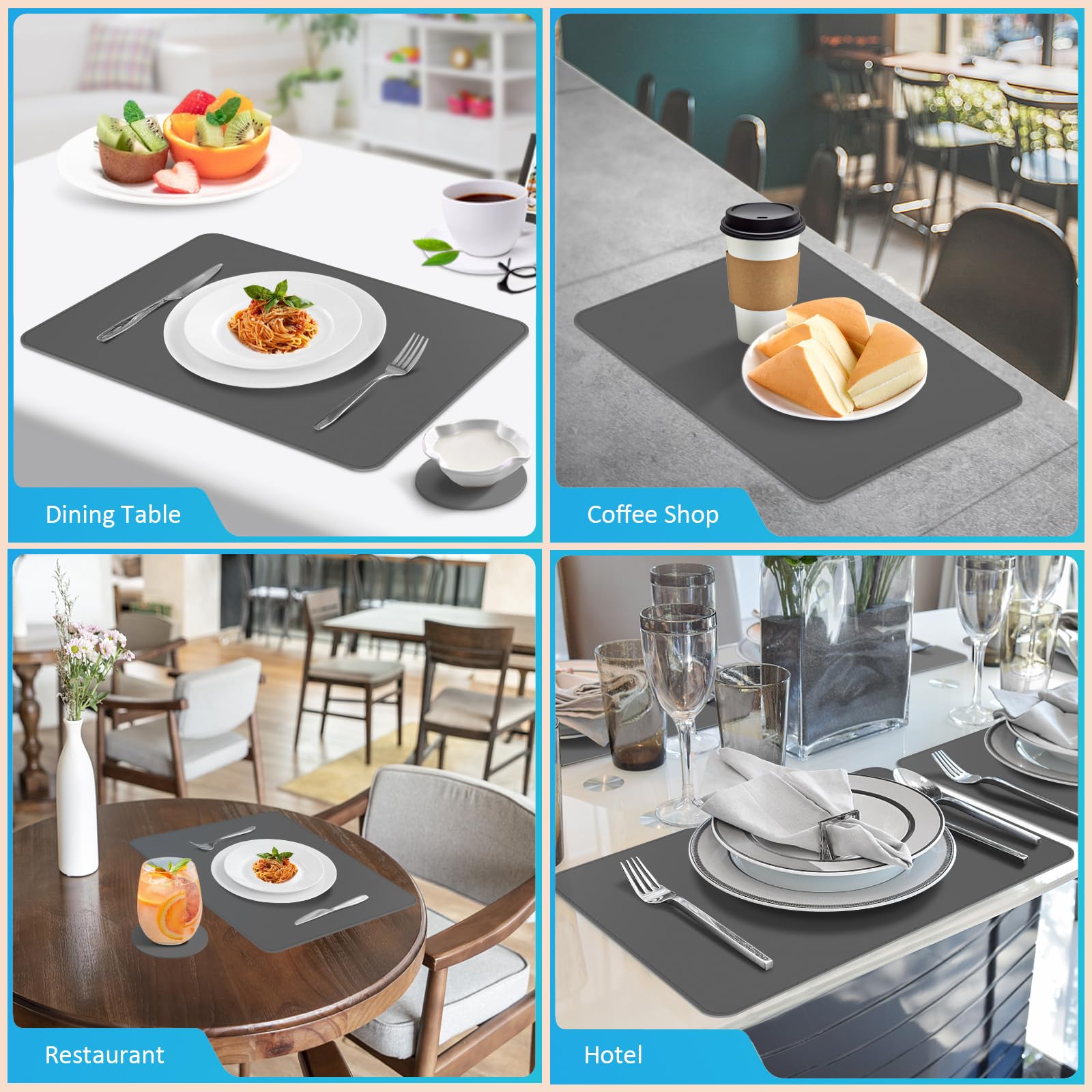 Set of 6 Grey Waterproof Faux Leather Placemats - Heat Resistant & Wipeable Table Mats with Coasters for Kitchen, Dining Room, Outdoor Decor | Perfect for Dinner Parties, BBQs, and Daily Use