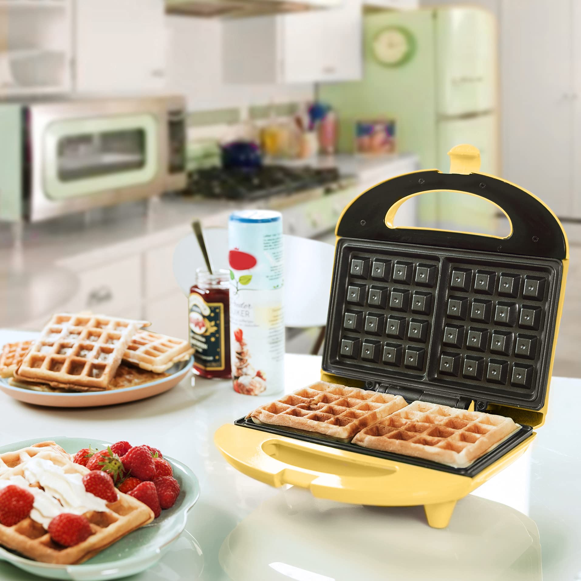 Best Belgian Waffle Maker with Non-Stick Surface & Light Indicator - 700W Sweet Dreams Collection, Yellow | Perfect for Breakfast, Brunch & Family Gatherings