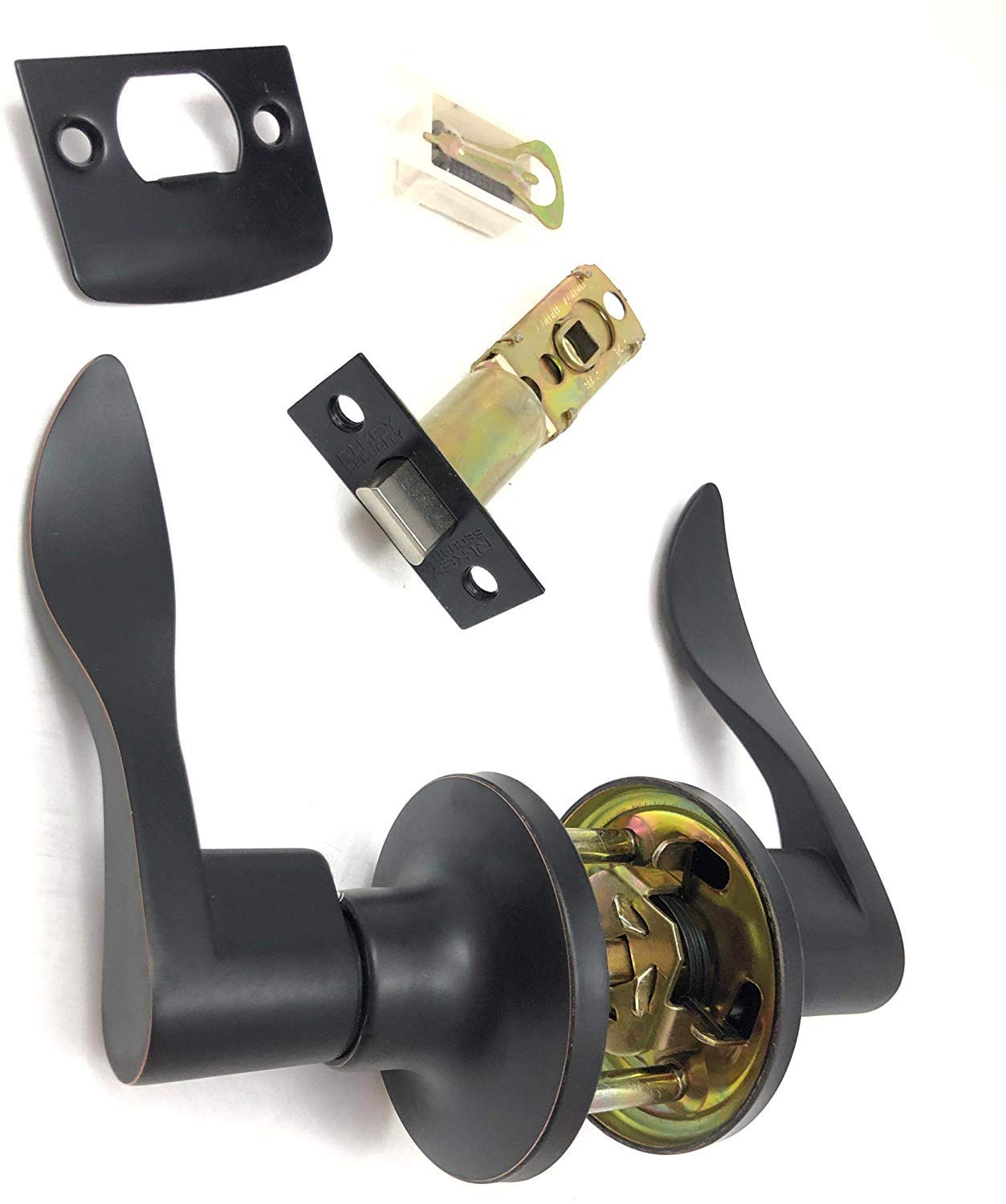 5-Pack Wave Style Oil-Rubbed Bronze Bedroom Closet Door Lock Lever Handles - Right Hand (RH) Passage Function for Home, Office & Commercial Use