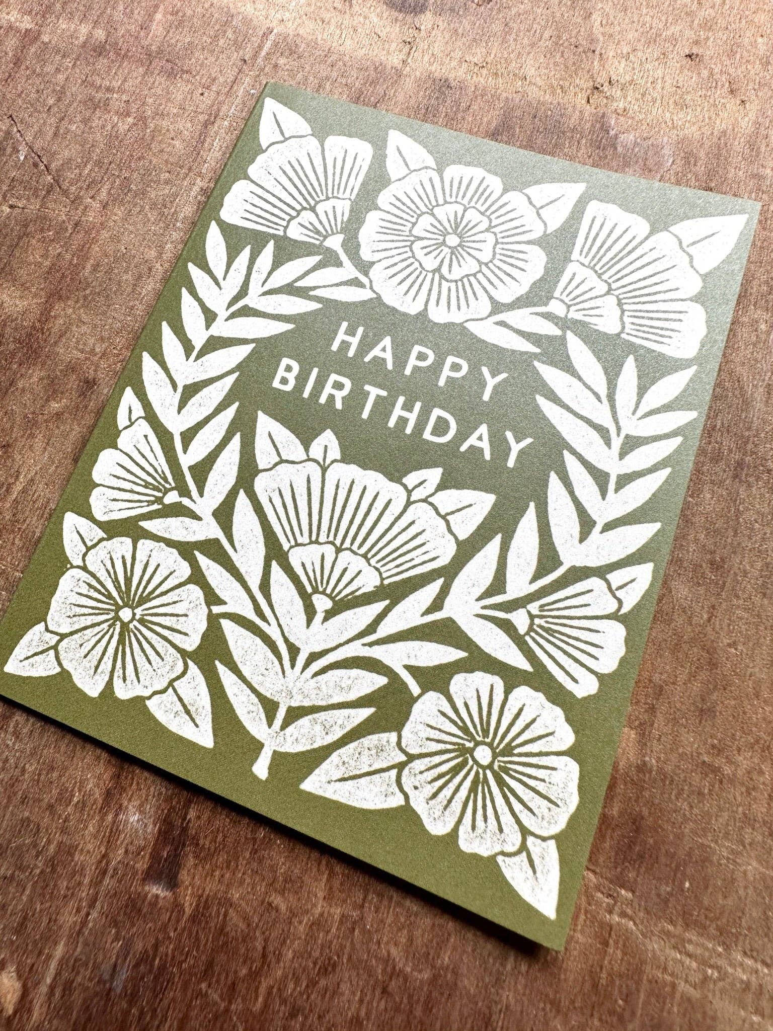 Beautiful Green Floral Happy Birthday Card - Elegant Greeting Card for Women, Men, Friends & Family - Perfect for Birthday Wishes, Celebrations & Special Occasions