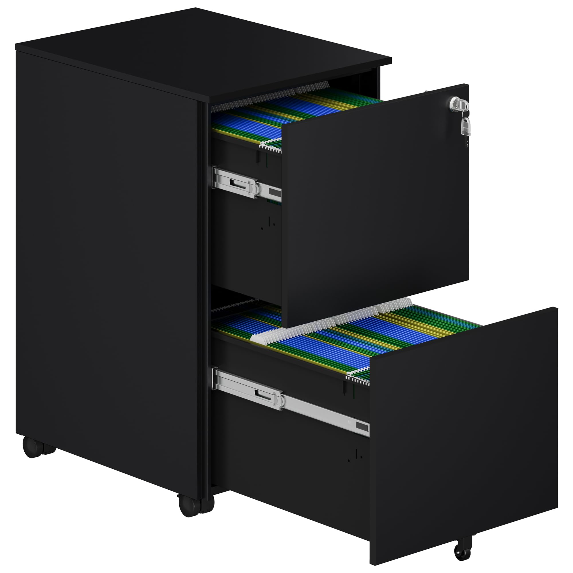 YITAHOME 2-Drawer Locking File Cabinet - Black Metal Mobile Storage for Legal/Letter Size Documents - Fully Assembled Under Desk Filing Cabinet for Home & Office Organization - Perfect for Workspaces, Study Rooms & Small Offices