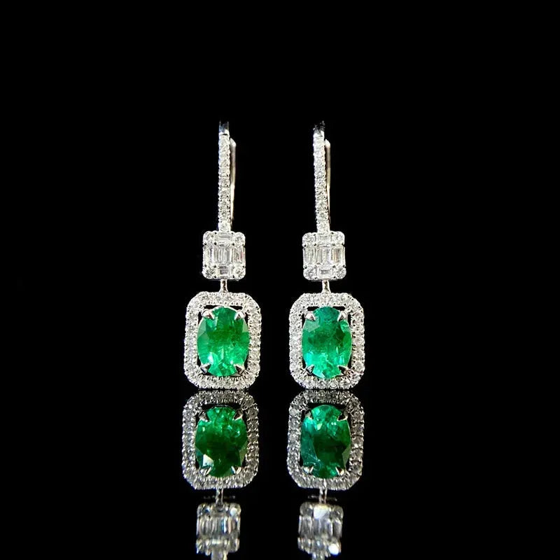 18K White Gold Emerald and Diamond Earrings for Women - Romantic Elegant Jewelry with Real Natural Gemstones | Perfect for Weddings, Anniversaries, and Special Occasions